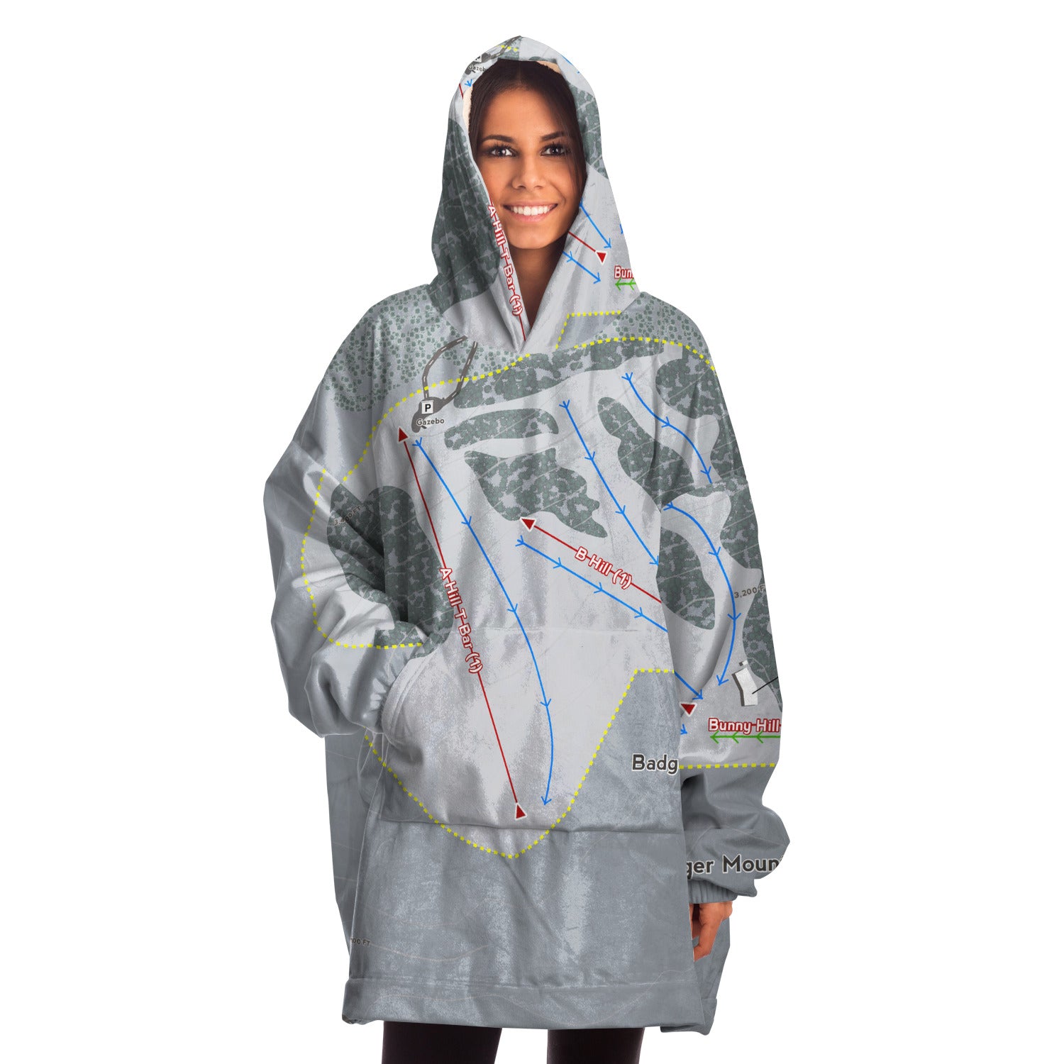 Badger Mountain, Washington Ski Trail Map - Snug Hoodie