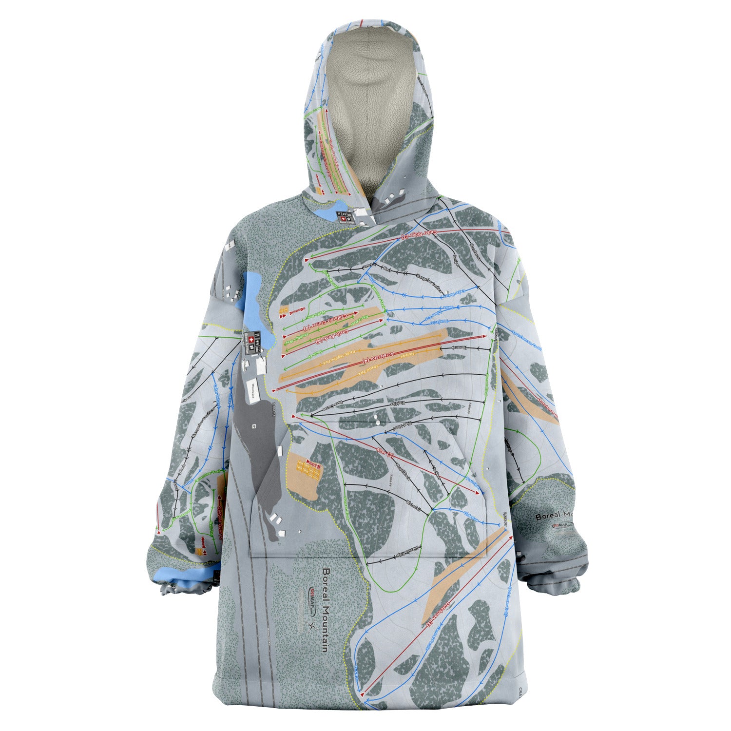 Boreal Mountain, California Ski Trail Map - Snug Hoodie