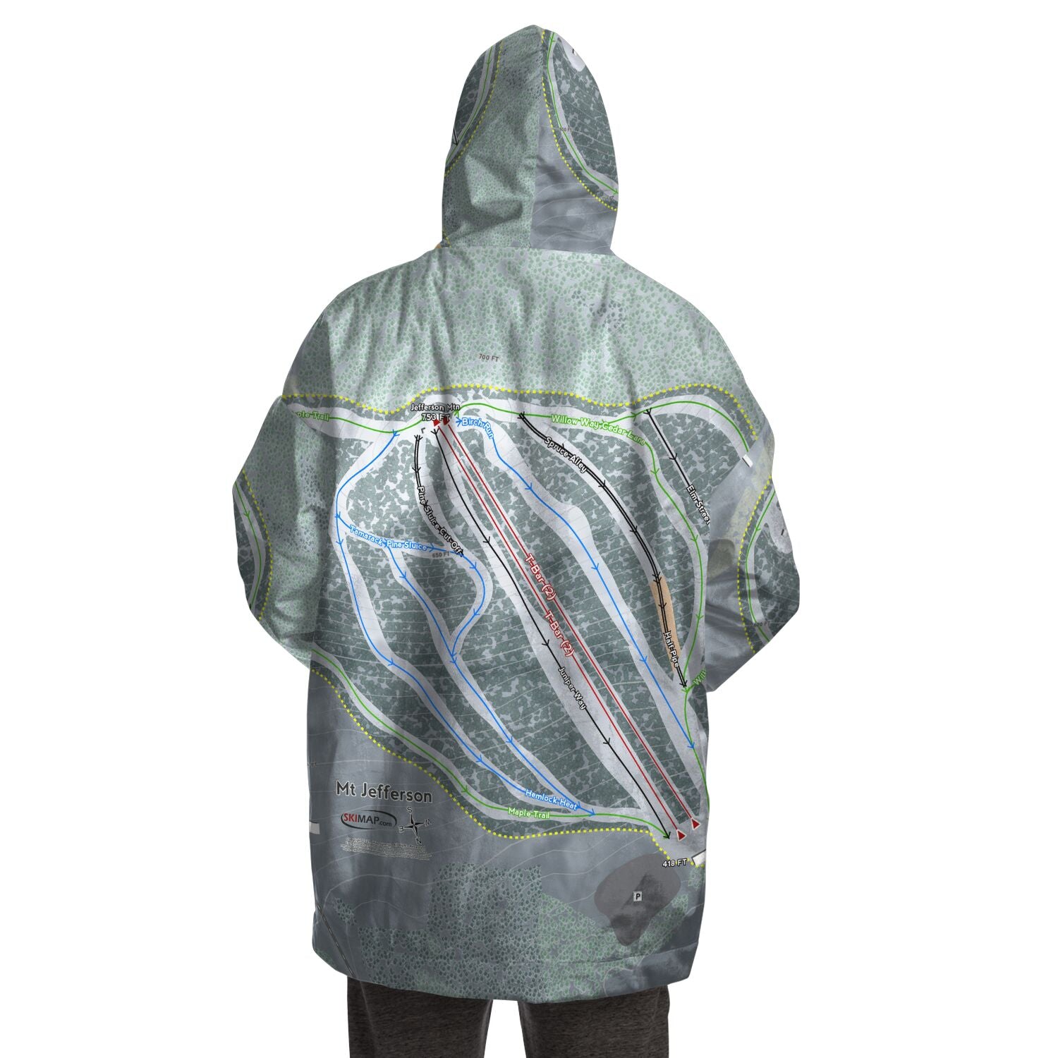 Mt Jefferson, Maine Ski Trail Map - Snug Hoodie