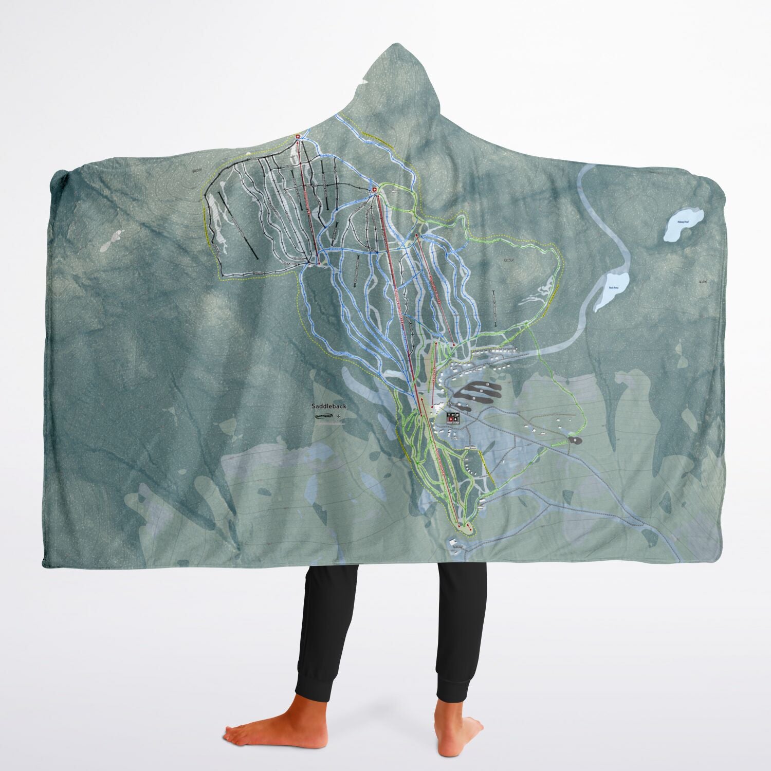 Saddleback, Maine Ski Trail Map - Youth Hooded Blanket