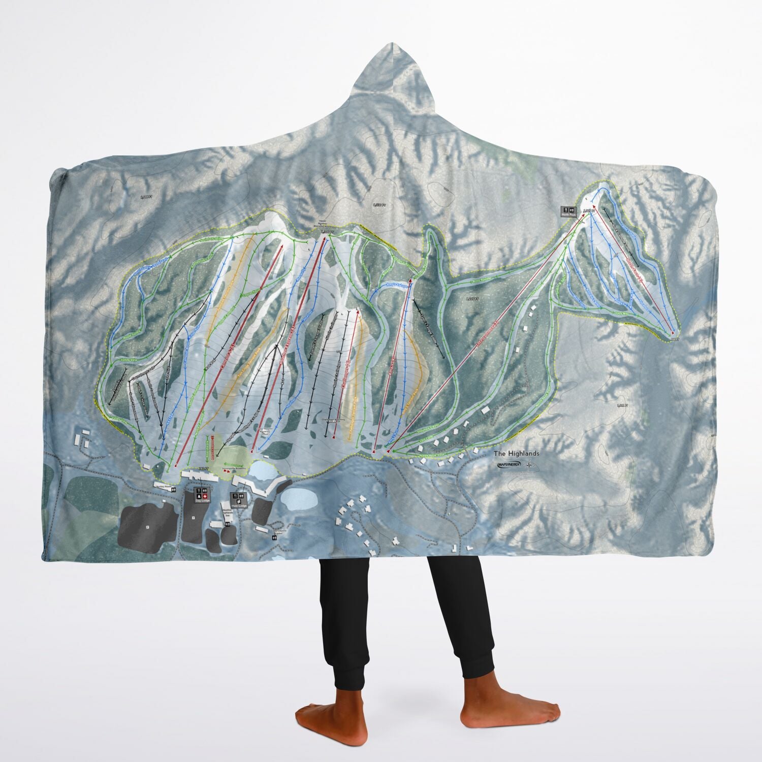 The Highlands, Michigan Ski Trail Map - Youth Hooded Blanket