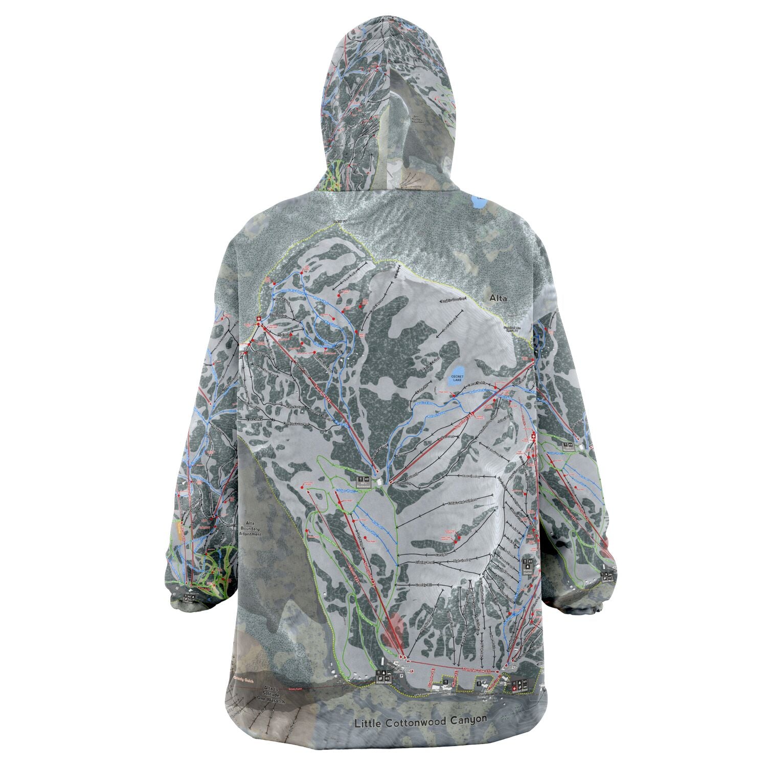 Little Cottonwood Canyon, Utah Ski Trail Map - Snug Hoodie