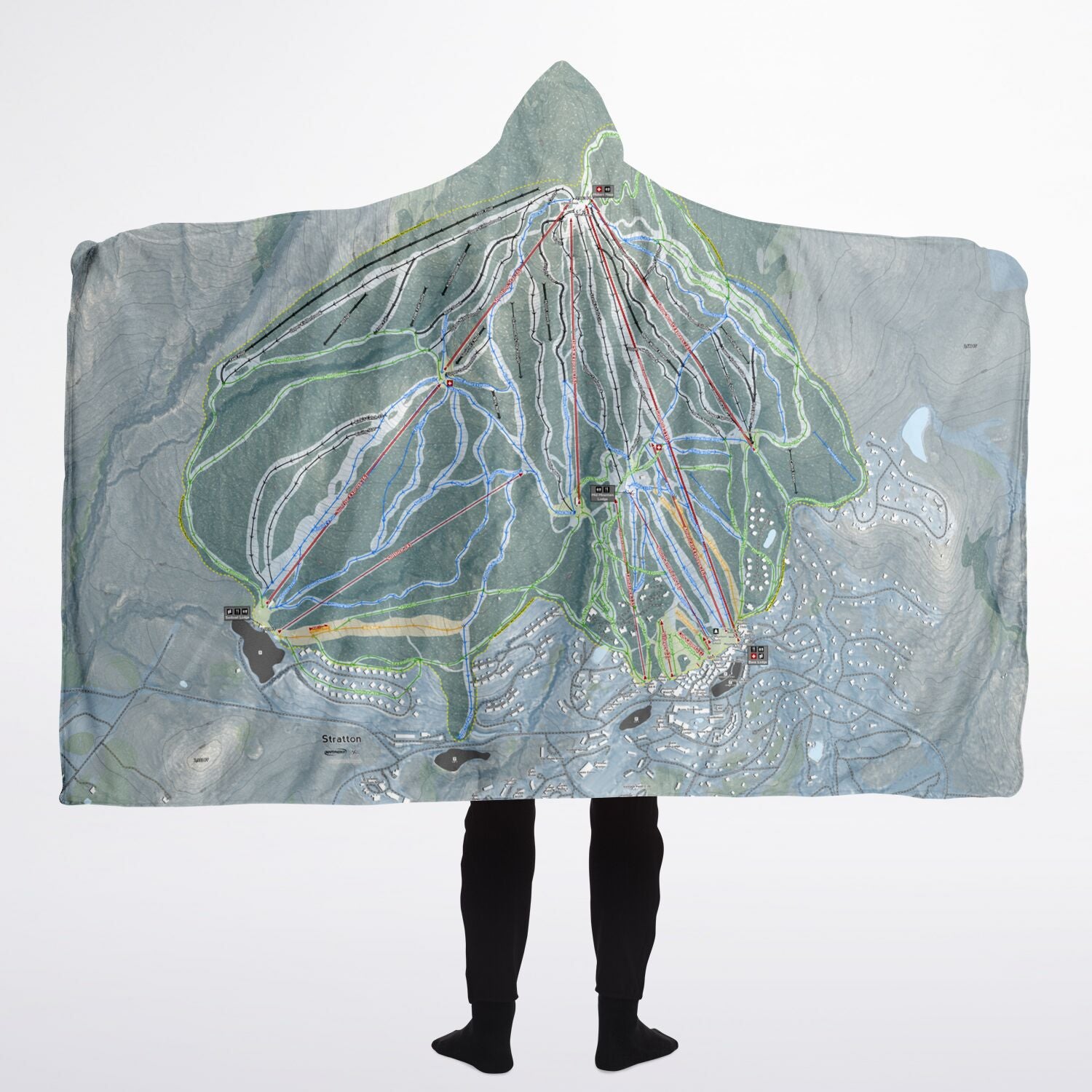 Stratton, Vermont Ski Trail Map - Adult Hooded Blanket