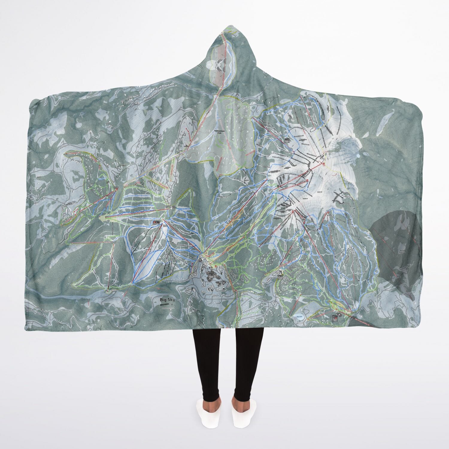 Big Sky, Montana Ski Trail Map - Adult Hooded Blanket