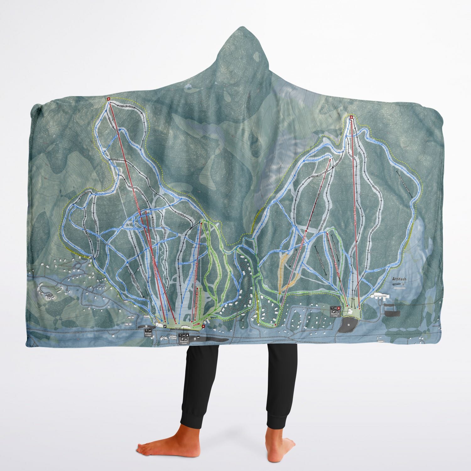 Attitash Mountain, New Hampshire Ski Trail Map - Youth Hooded Blanket