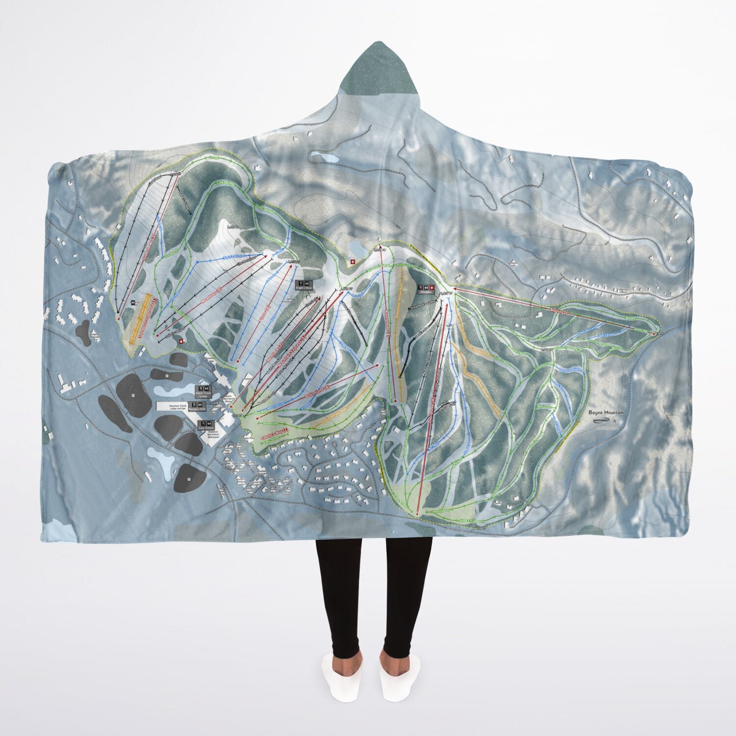 Boyne Mountain, Michgan Ski Trail Map - Adult Hooded Blanket