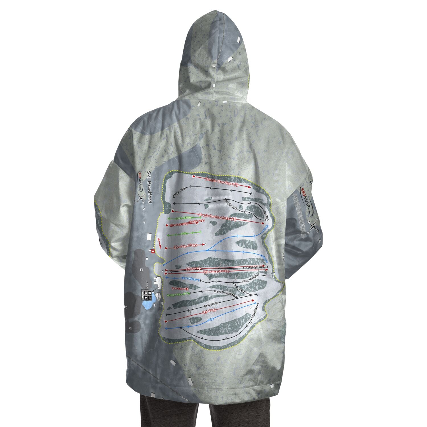 Ski Bradford, Massachusetts Ski Trail Map Snug Hoodie