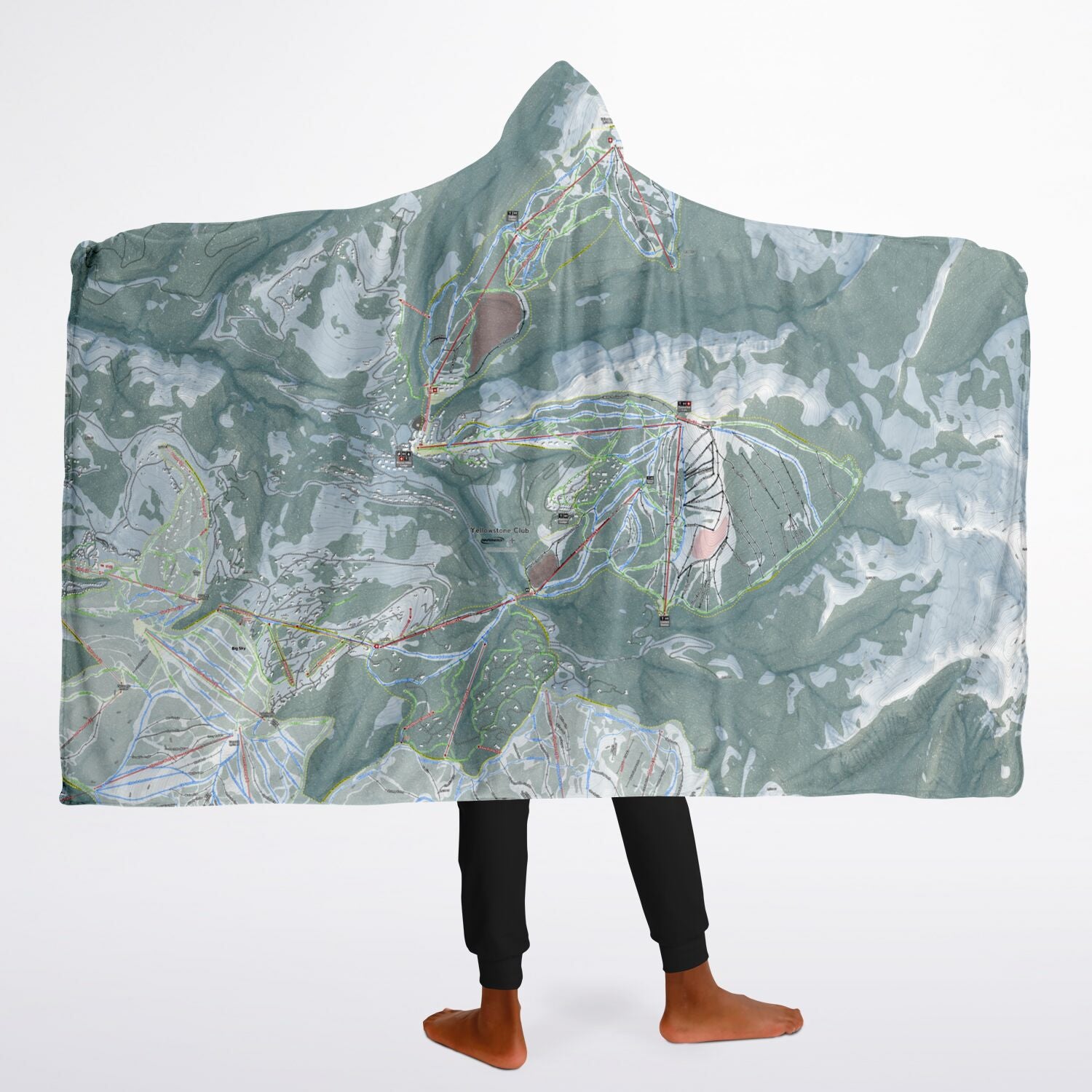 Yellowstone Club, Montana Ski Trail Map - Youth Hooded Blanket