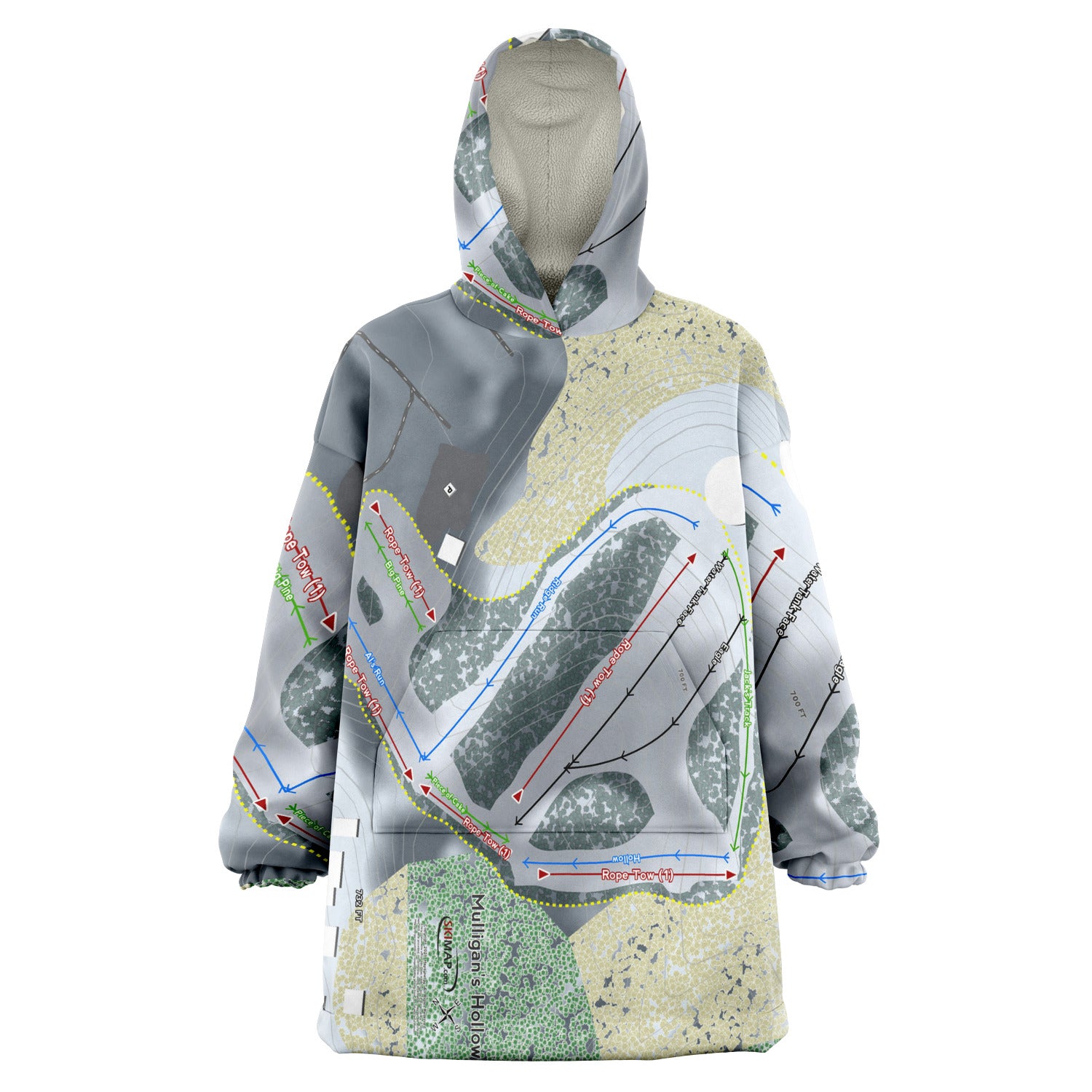 Mulligans Hollow, Michigan Ski Trail Map Snug Hoodie