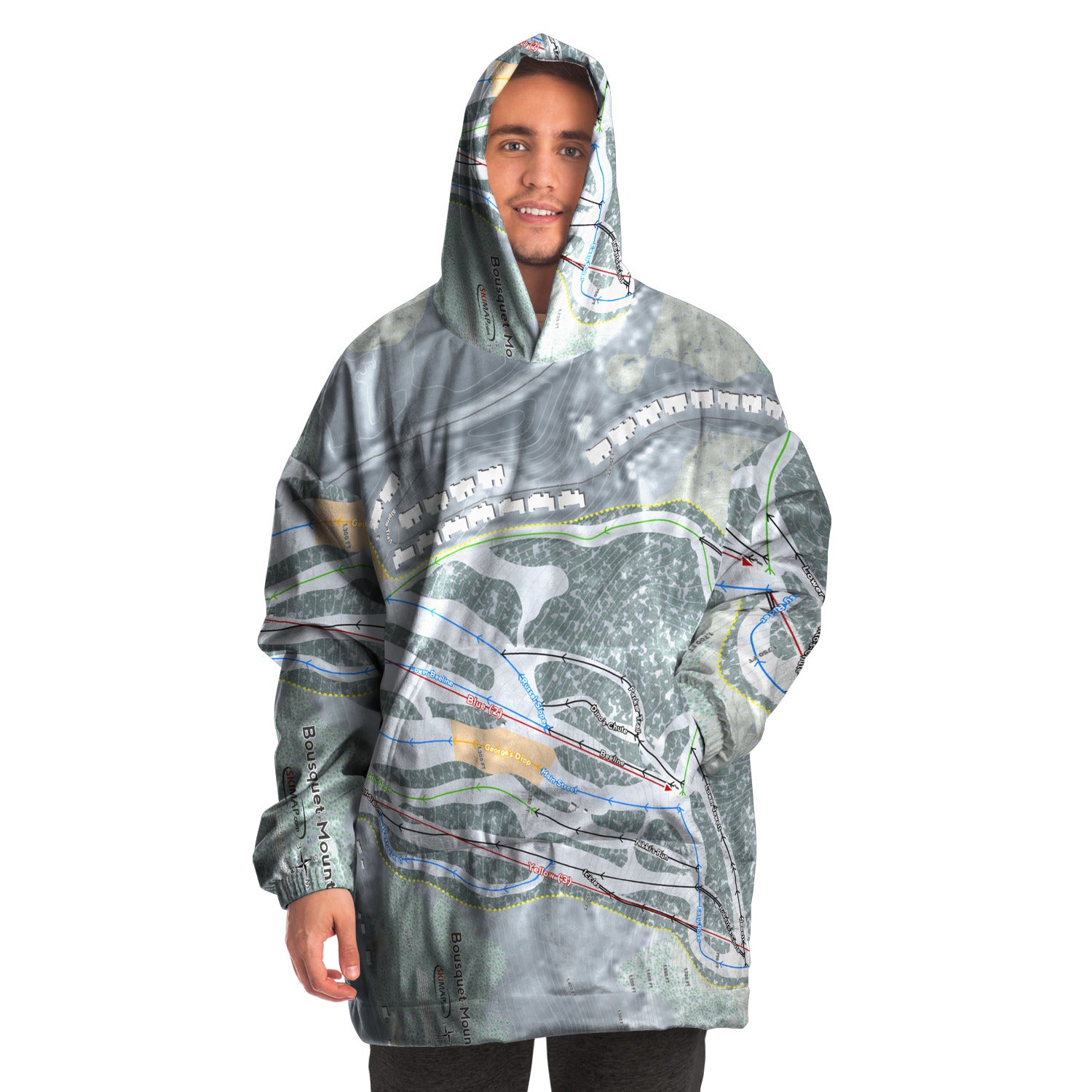 Bousquet Mountain, Massachusetts Ski Trail Map Snug Hoodie