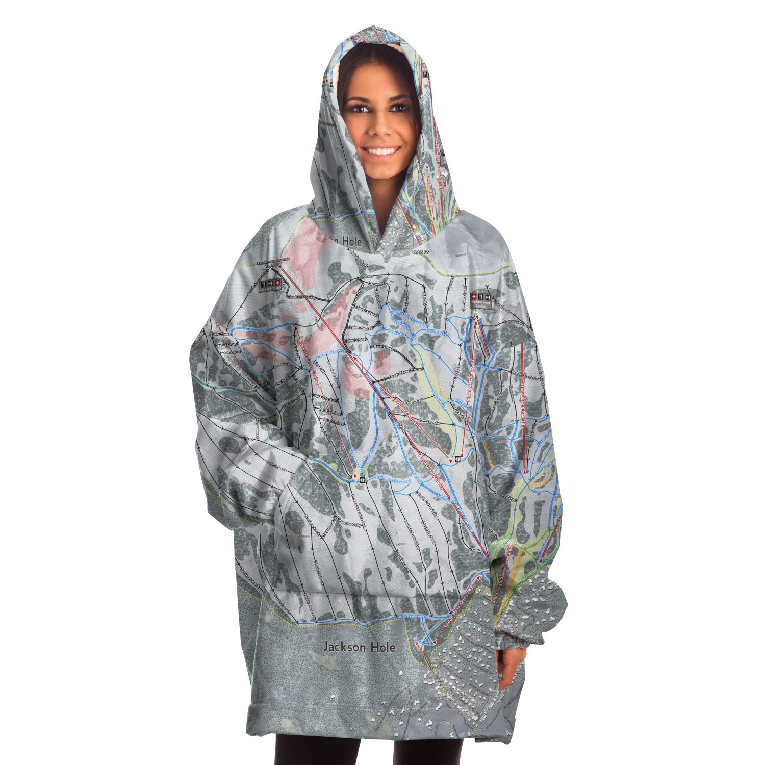 Jackson Hole, Wyoming Ski Trail Map - Snug Hoodie