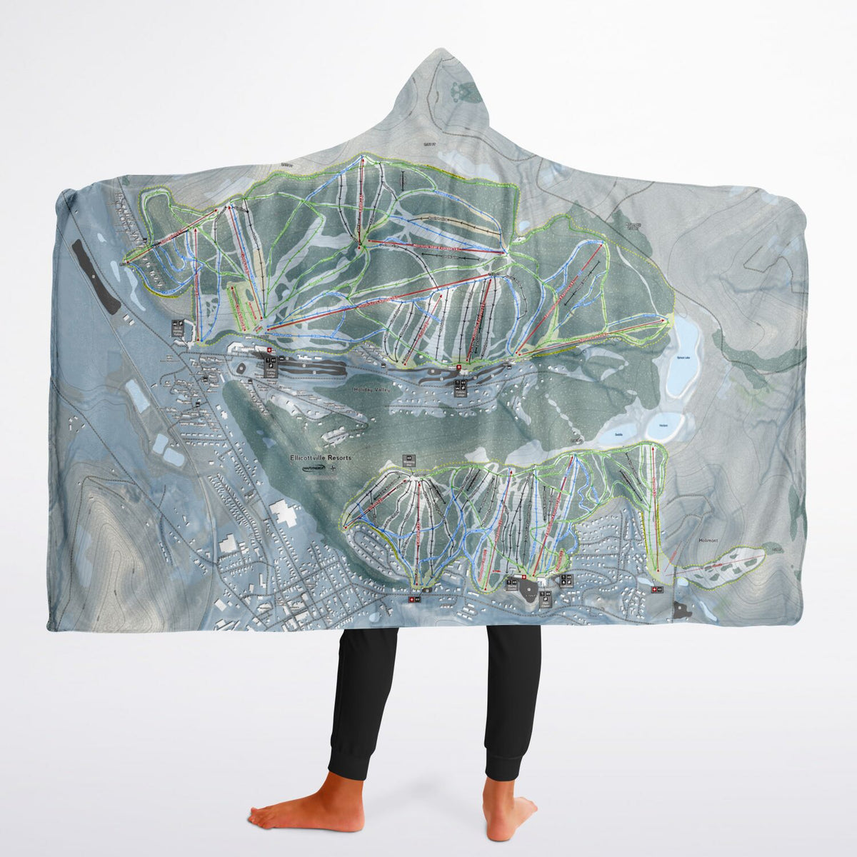 Holiday Valley Combo, New York Ski Trail Map - Youth Hooded Blanket