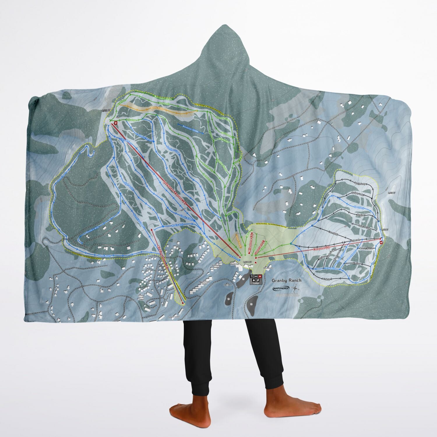 Granby Ranch, Colorado Ski Trail Map - Youth Hooded Blanket