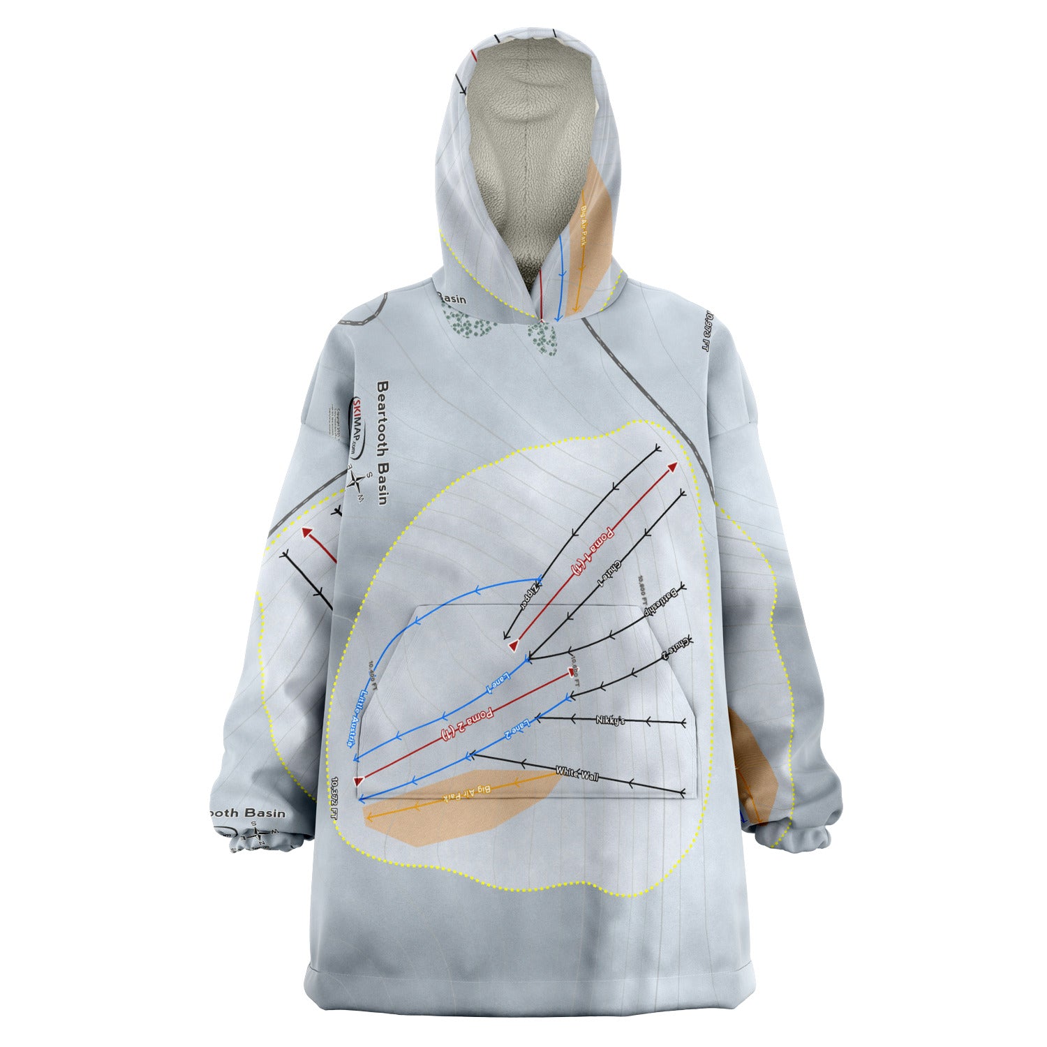 Beartooth Basin, Wyoming Ski Trail Map Snug Hoodie