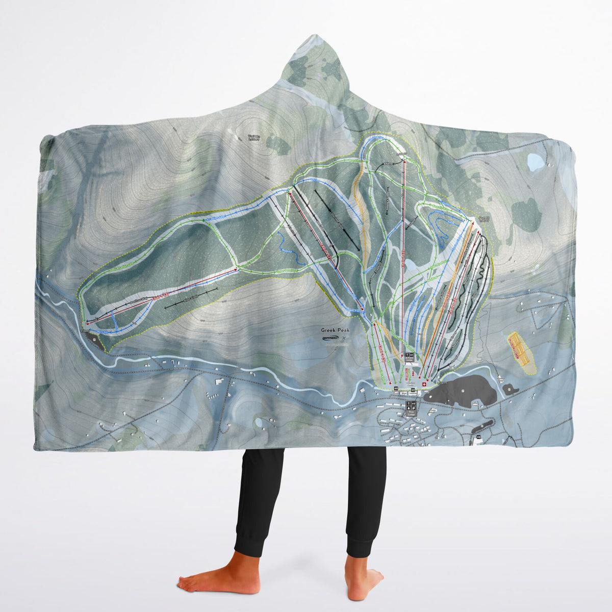 Greek Peak, New York Ski Trail Map - Youth Hooded Blanket