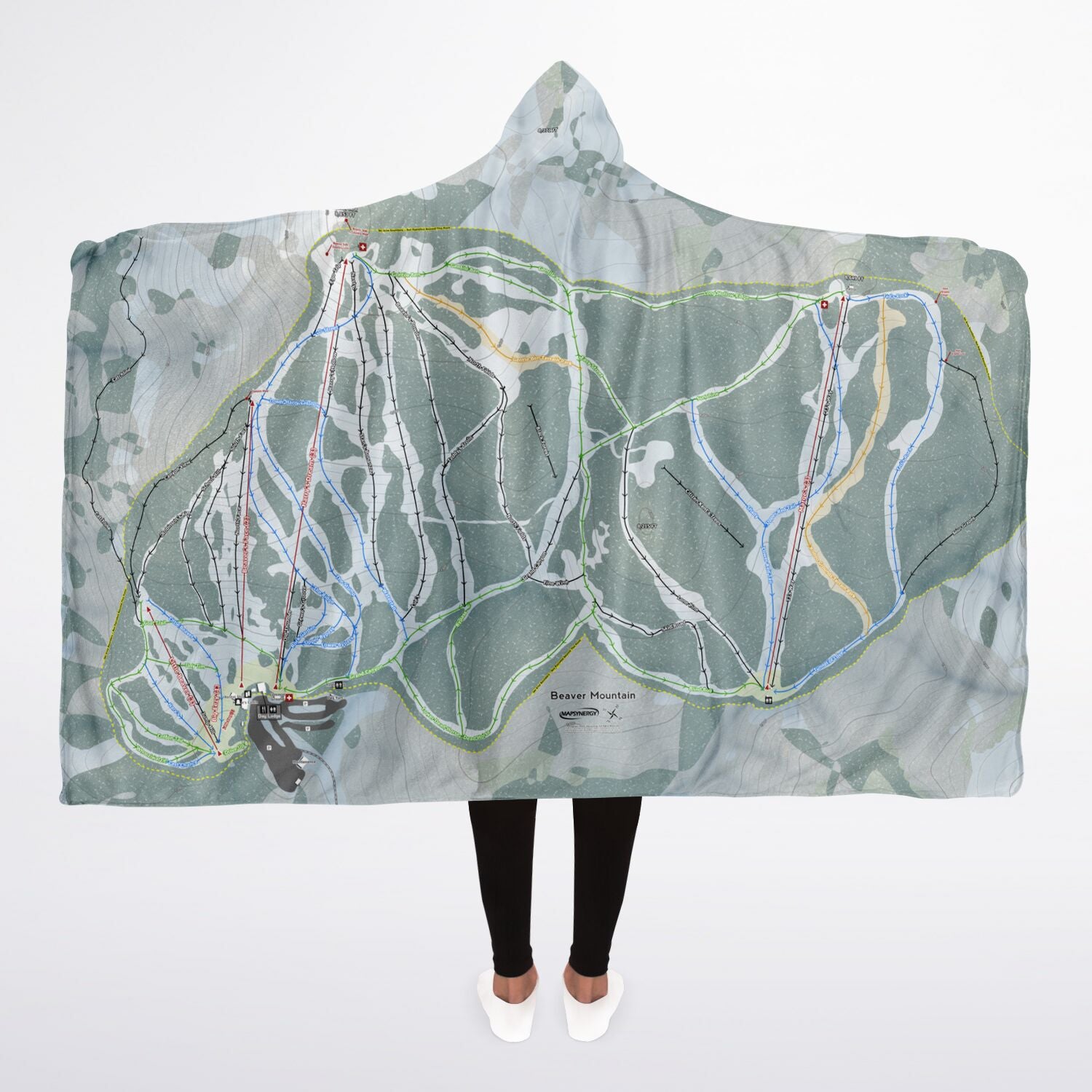 Beaver Mountain, Utah Ski Trail Map - Adult Hooded Blanket