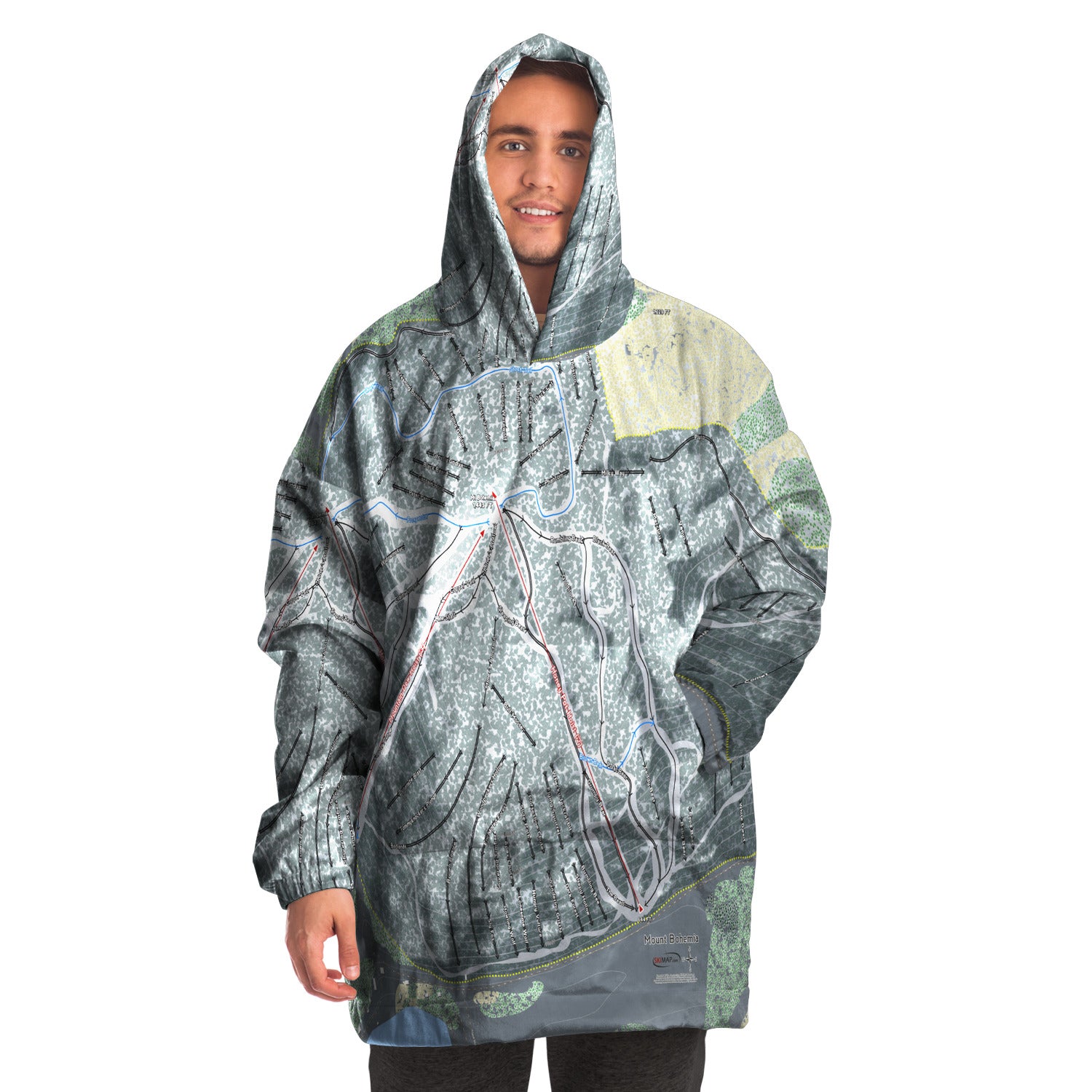 Mount Bohemia, Michigan Ski Trail Map Snug Hoodie