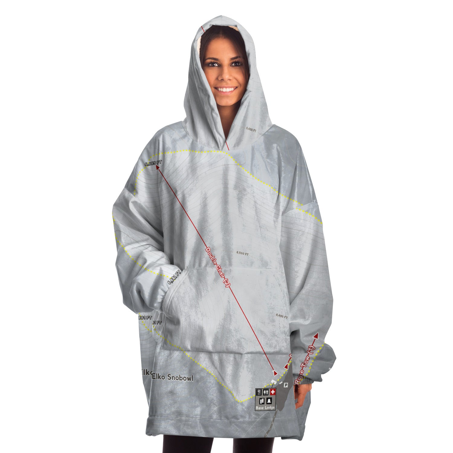 Elko Snobowl, Nevada Ski Trail Map - Snug Hoodie