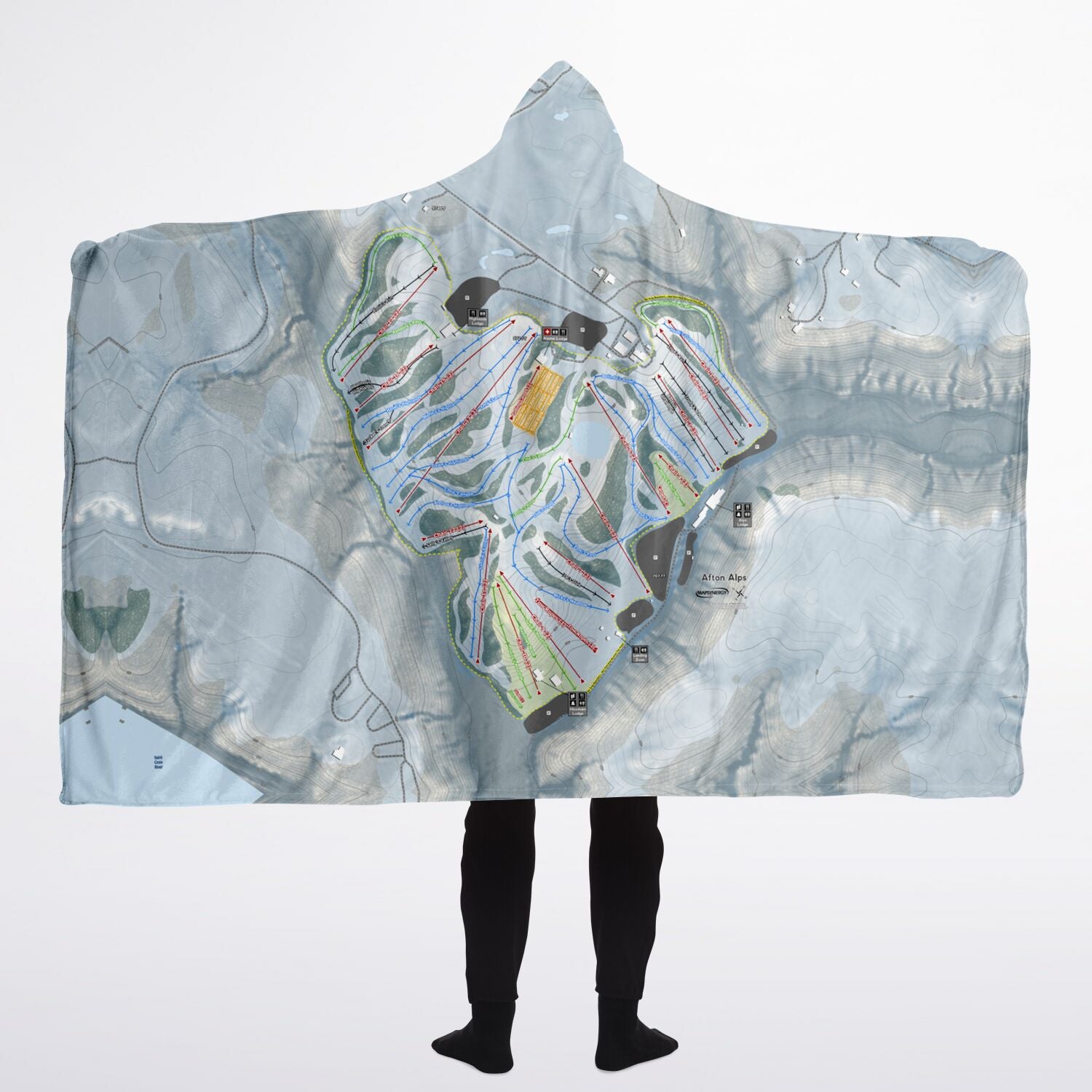 Afton Alps, Minnesota Ski Trail Map - Adult Hooded Blanket