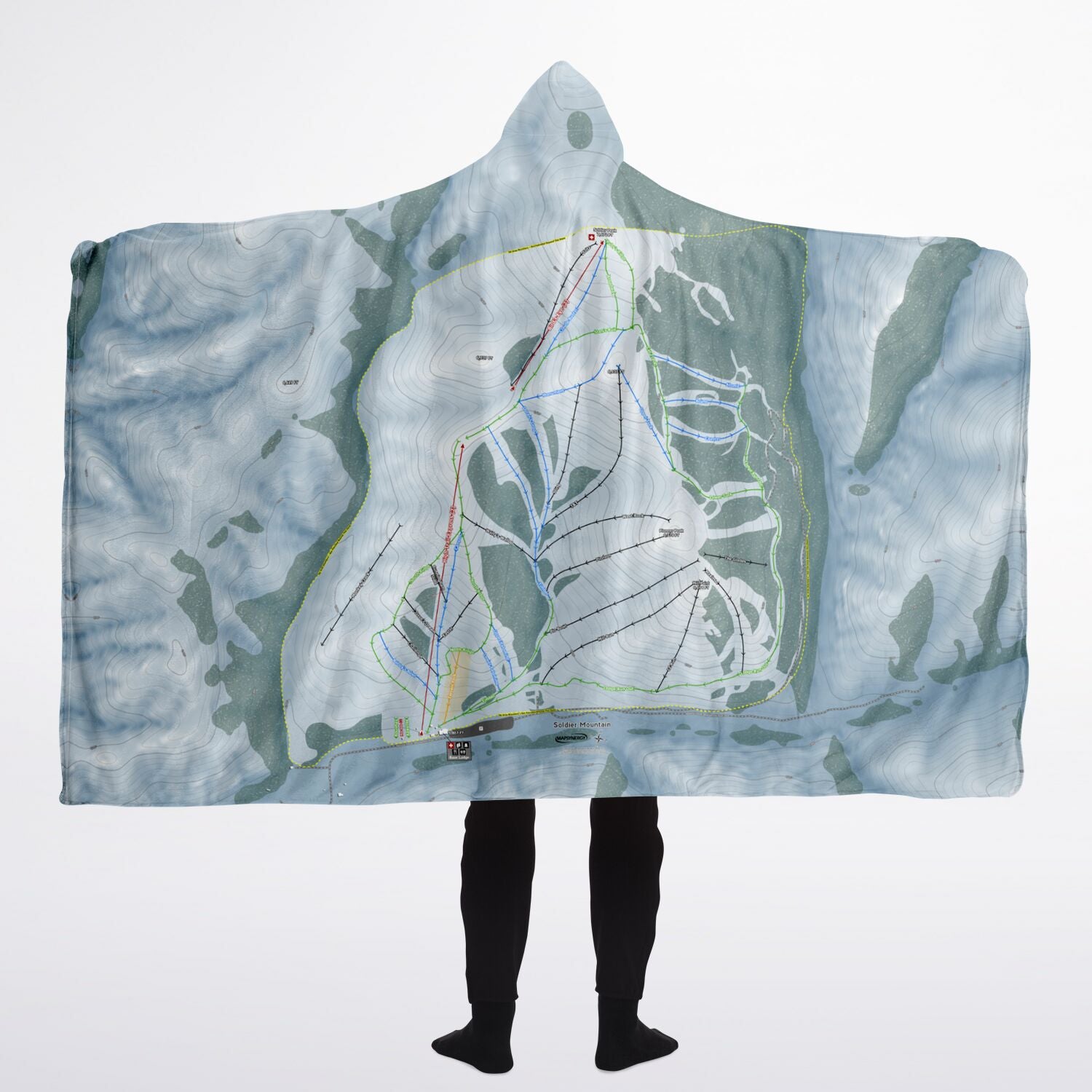 Soldier Mountain, Idaho Ski Trail Map - Adult Hooded Blanket