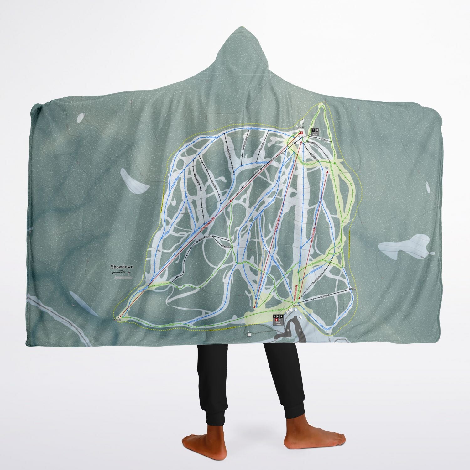 Showdown, Montana Ski Trail Map - Youth Hooded Blanket