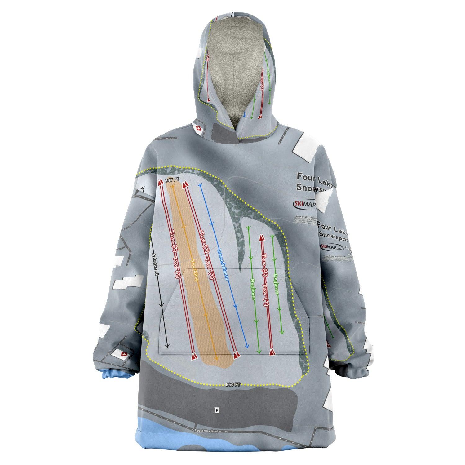 Four Lakes Snowsports, Illinois Ski Trail Map - Snug Hoodie