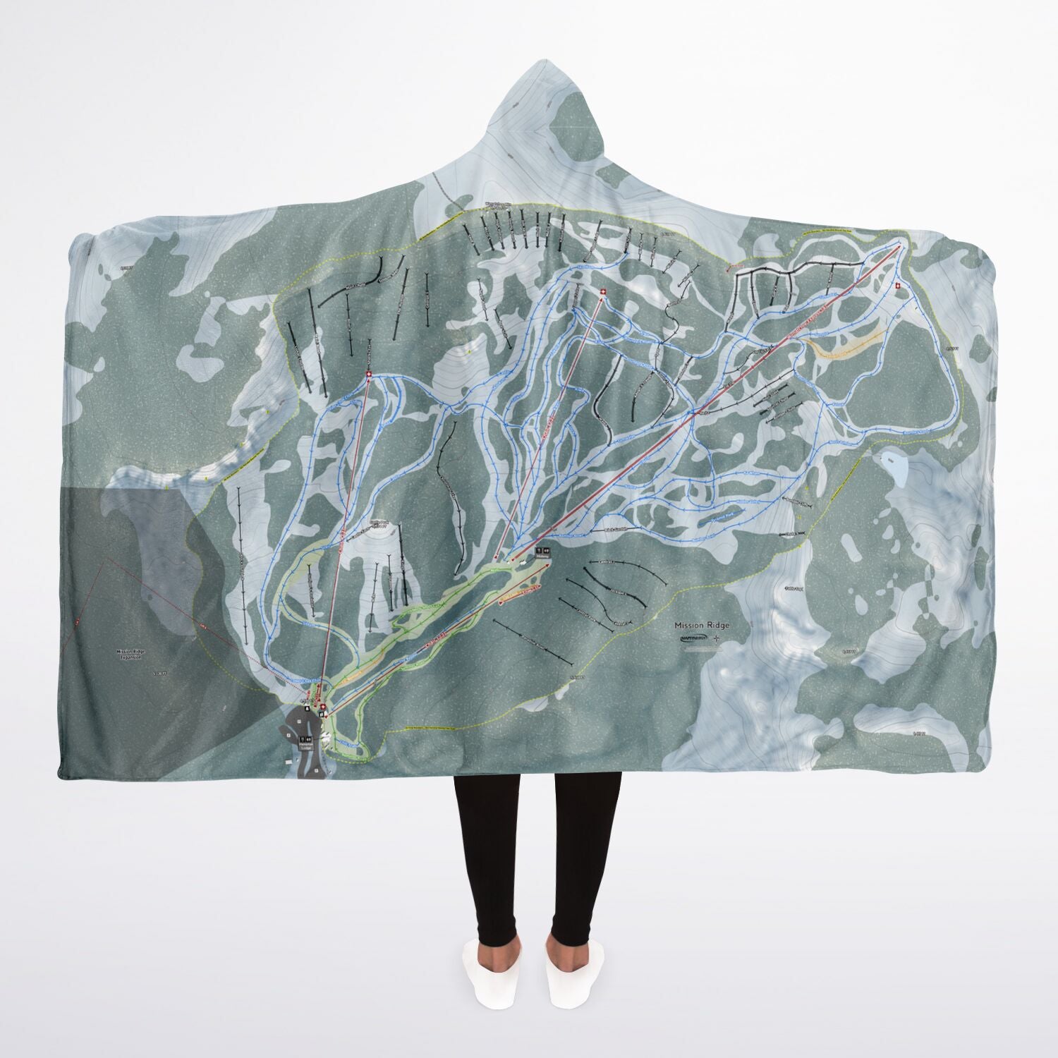 Mission Ridge, Washington Ski Trail Map - Adult Hooded Blanket