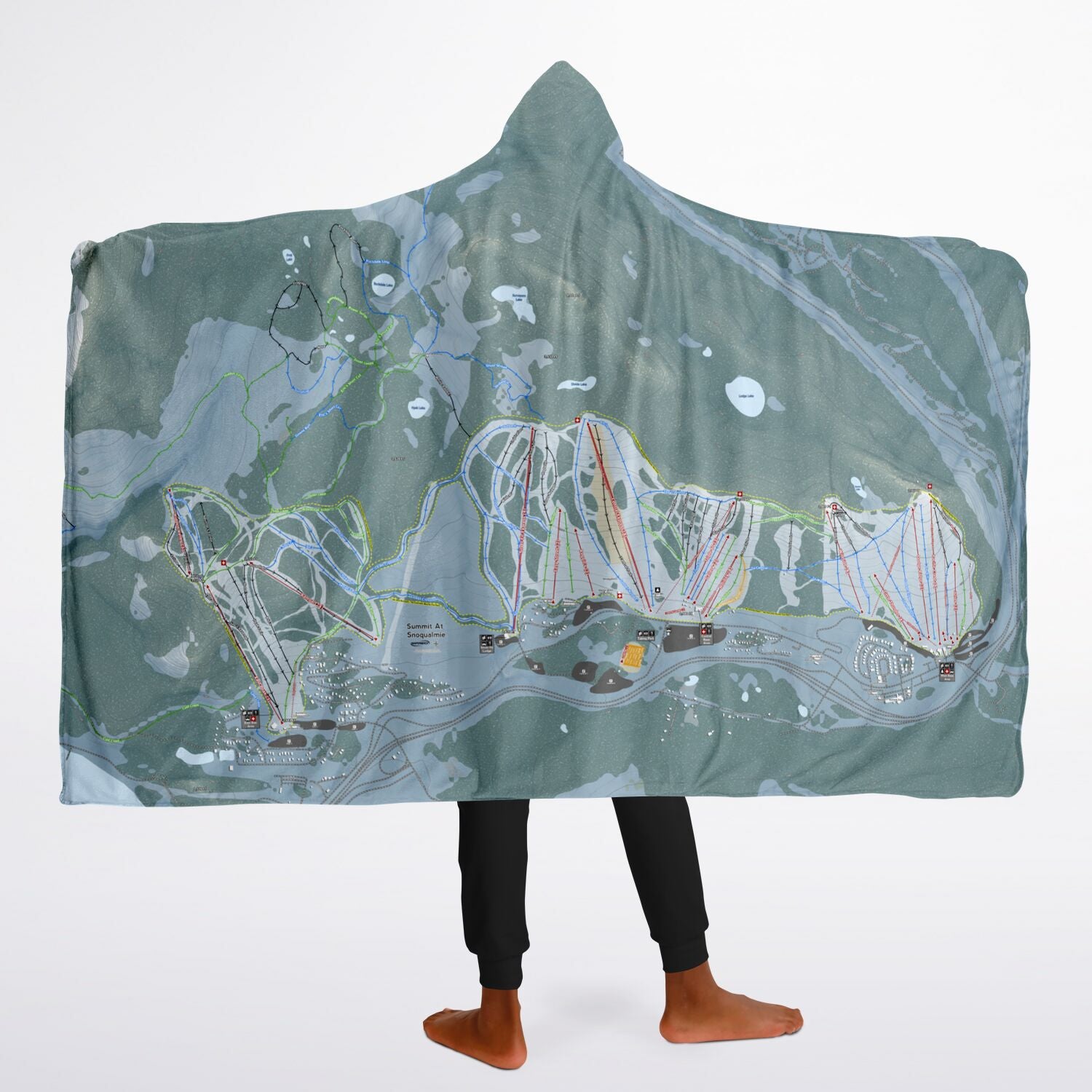 Summit At Snoqualmie, Washington Ski Trail Map - Youth Hooded Blanket