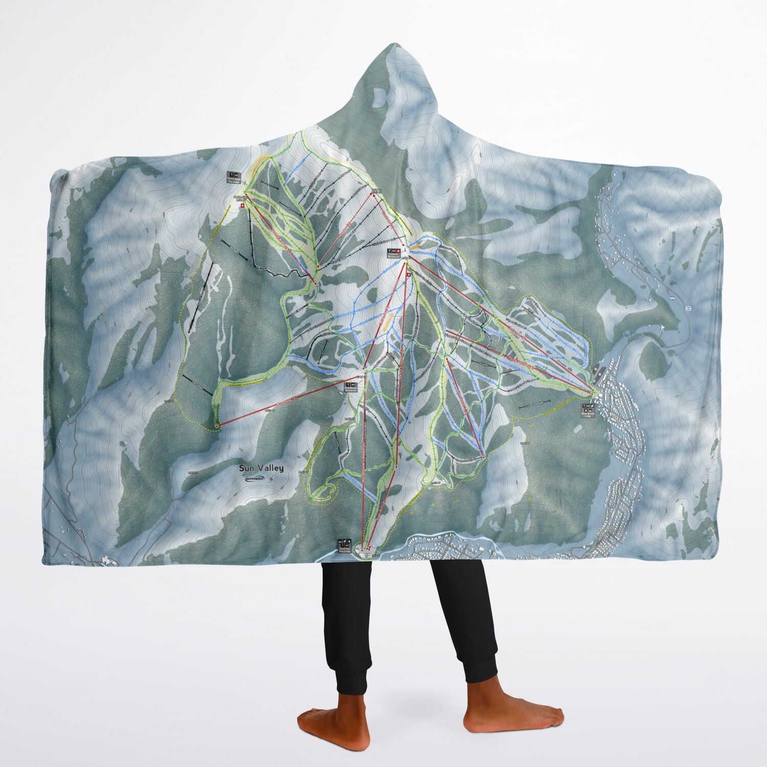 Sun Valley, Idaho Ski Trail Map - Youth Hooded Blanket