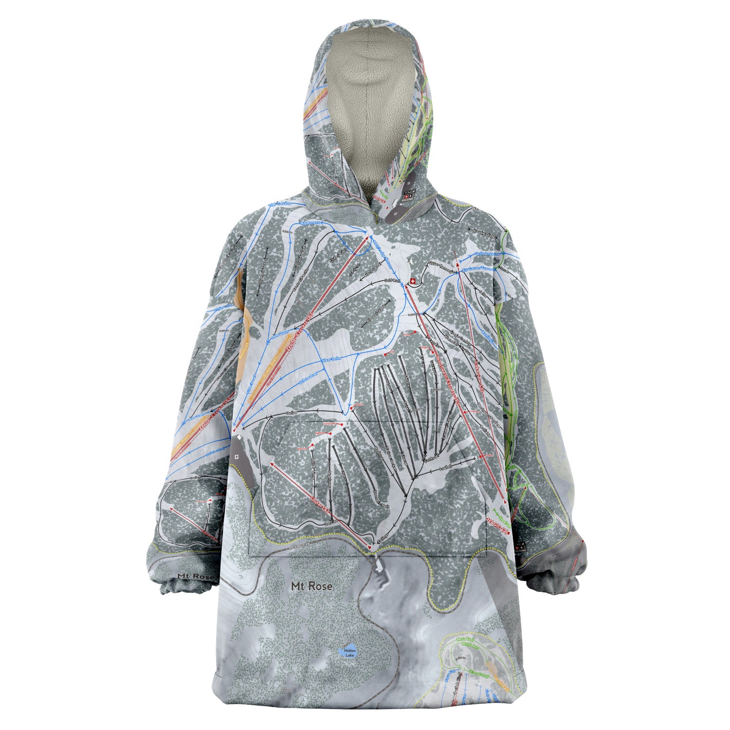 Mt. Rose, Nevada Ski Trail Map - Snug Hoodie