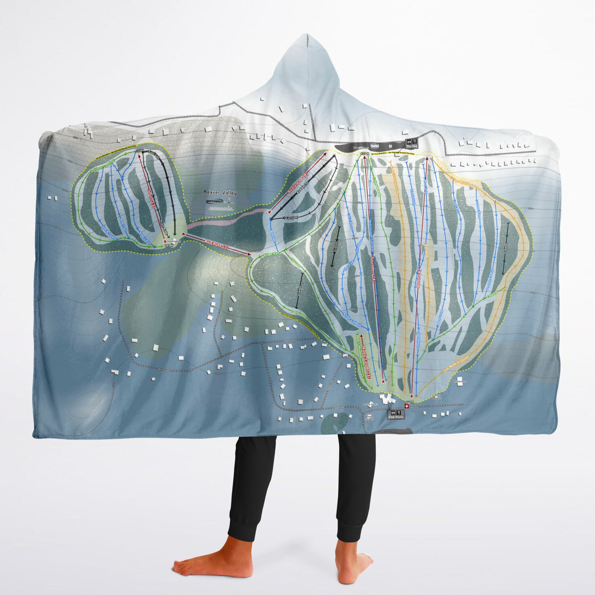 Beaver Valley, Ontario Ski Trail Map - Youth Hooded Blanket