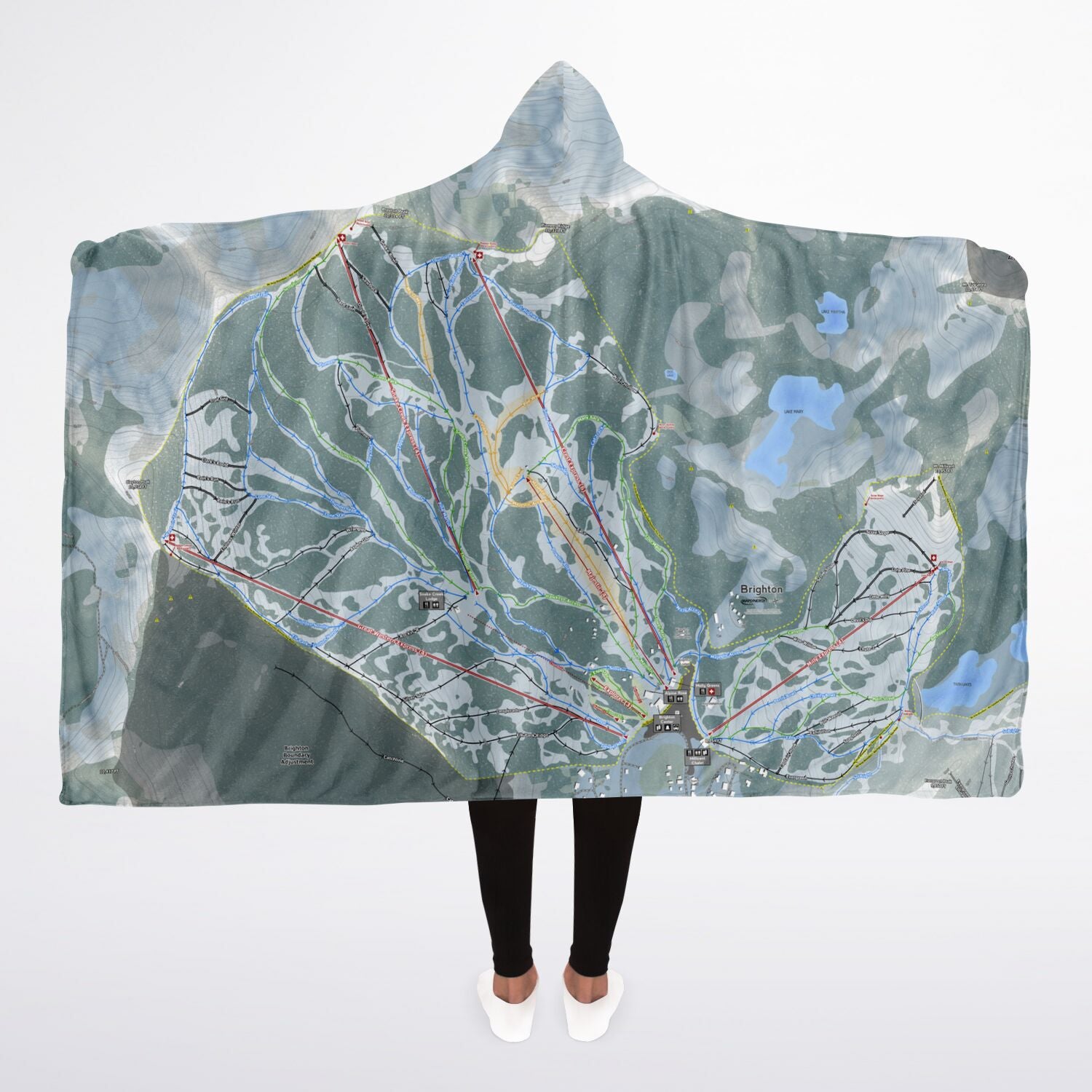 Brighton, Utah Ski Trail Map - Adult Hooded Blanket