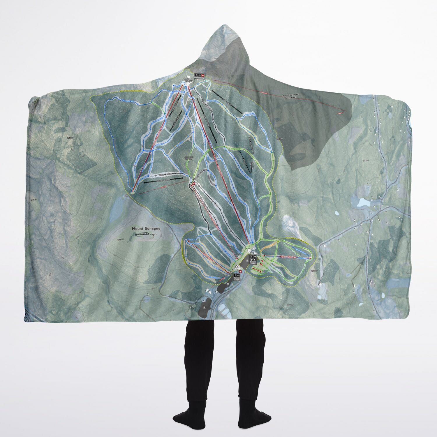 Mount Sunapee, New Hampshire Ski Trail Map - Adult Hooded Blanket