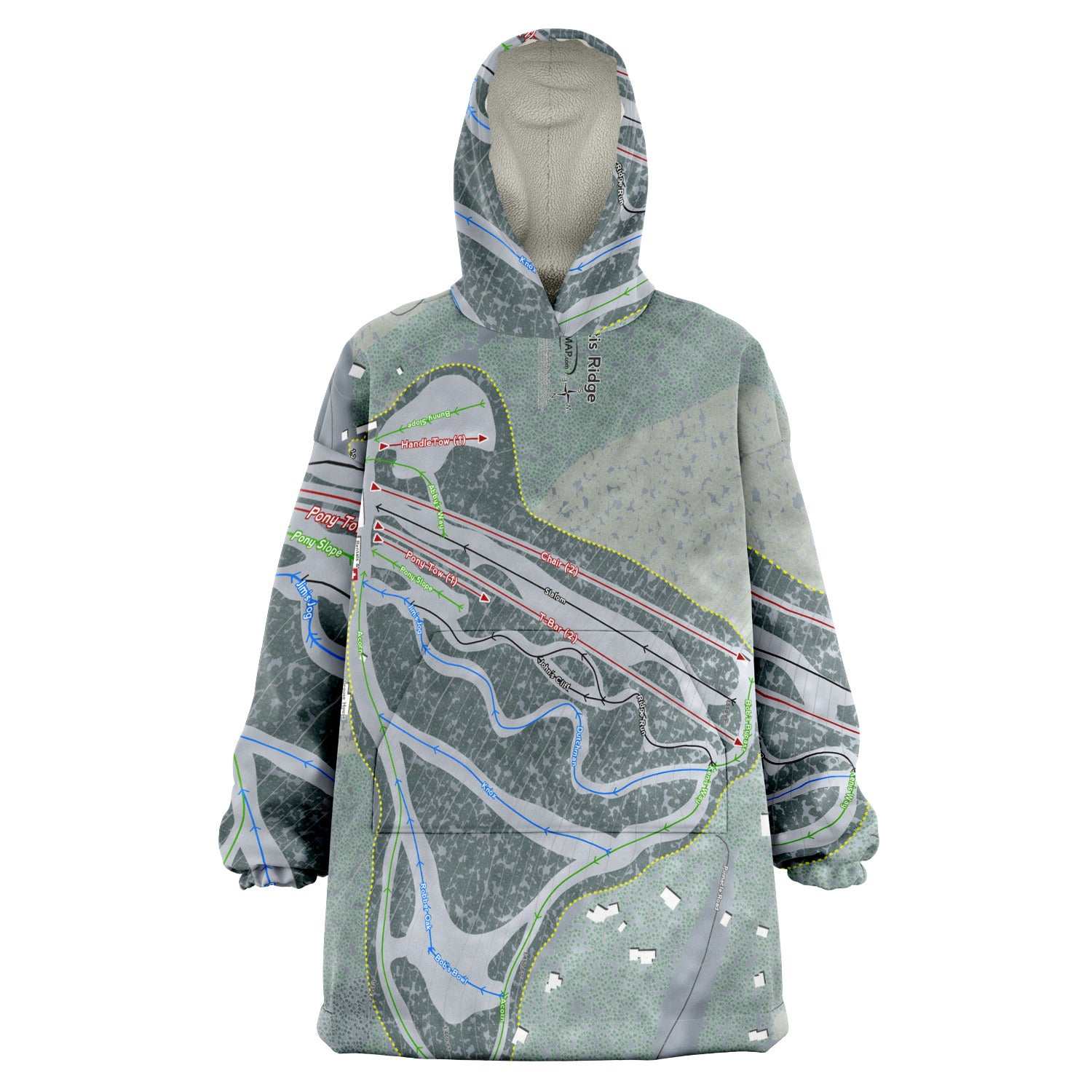 Otis Ridge, Massachusetts Ski Trail Map Snug Hoodie