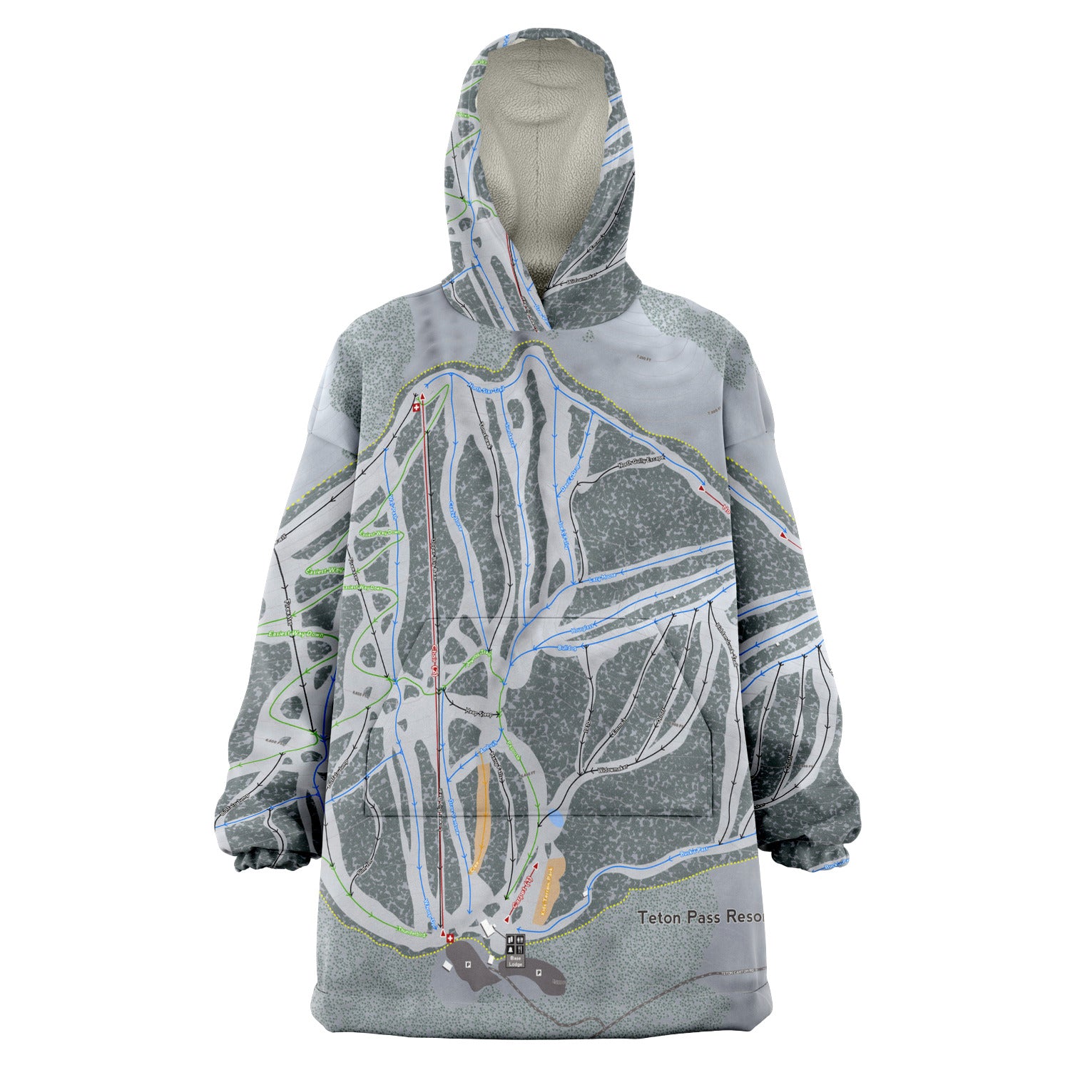 Teton Pass, Montana Ski Trail Map Snug Hoodie