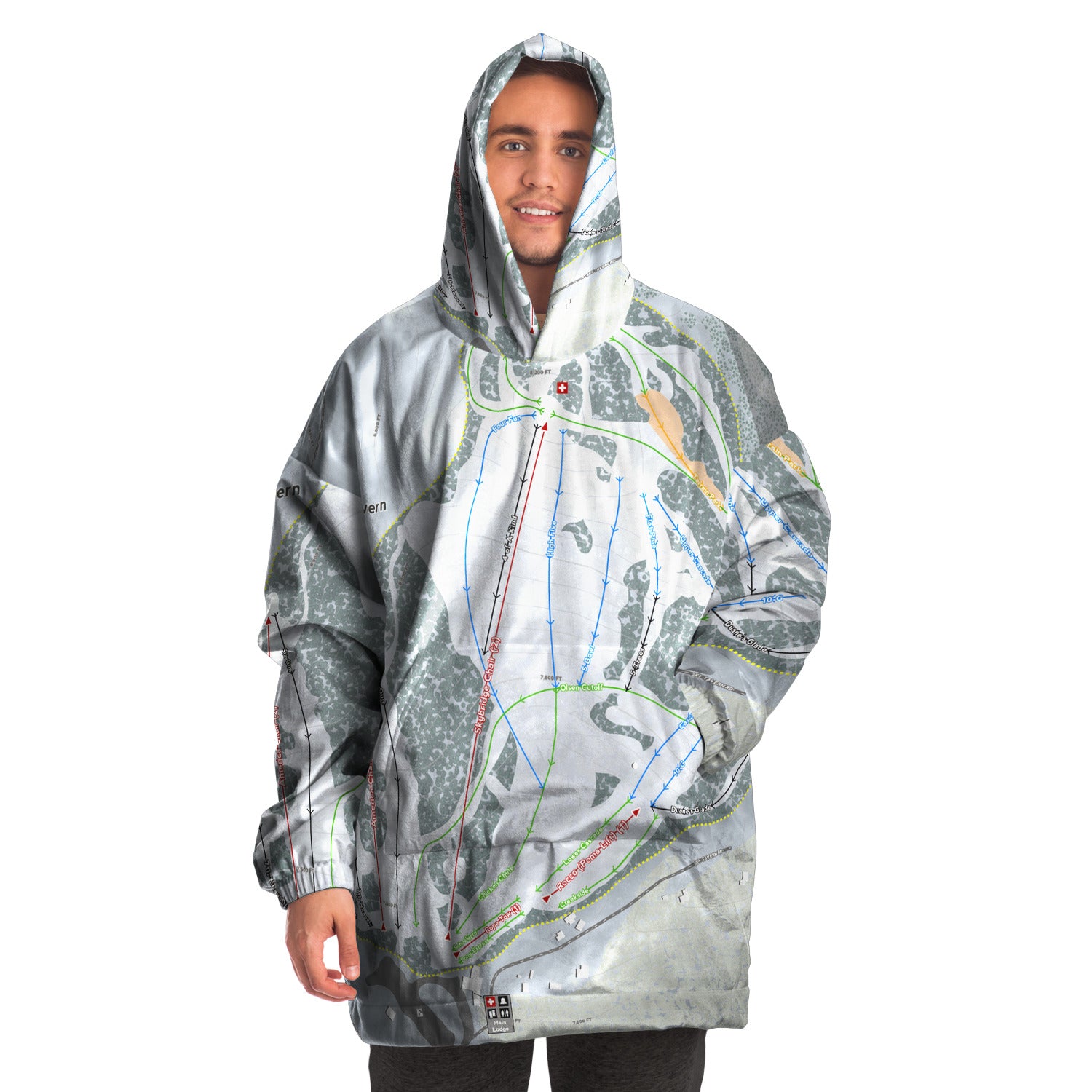 Sky Tavern, Nevada Ski Trail Map - Snug Hoodie