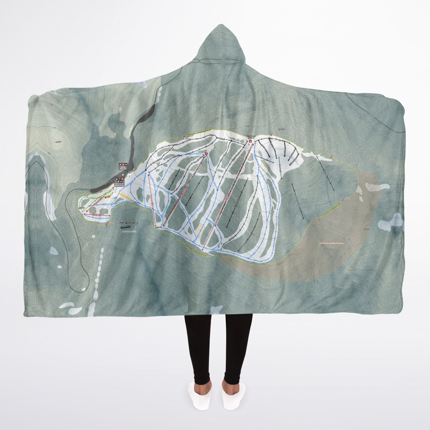 Mt. Ashland, Oregon Ski Trail Map - Adult Hooded Blanket