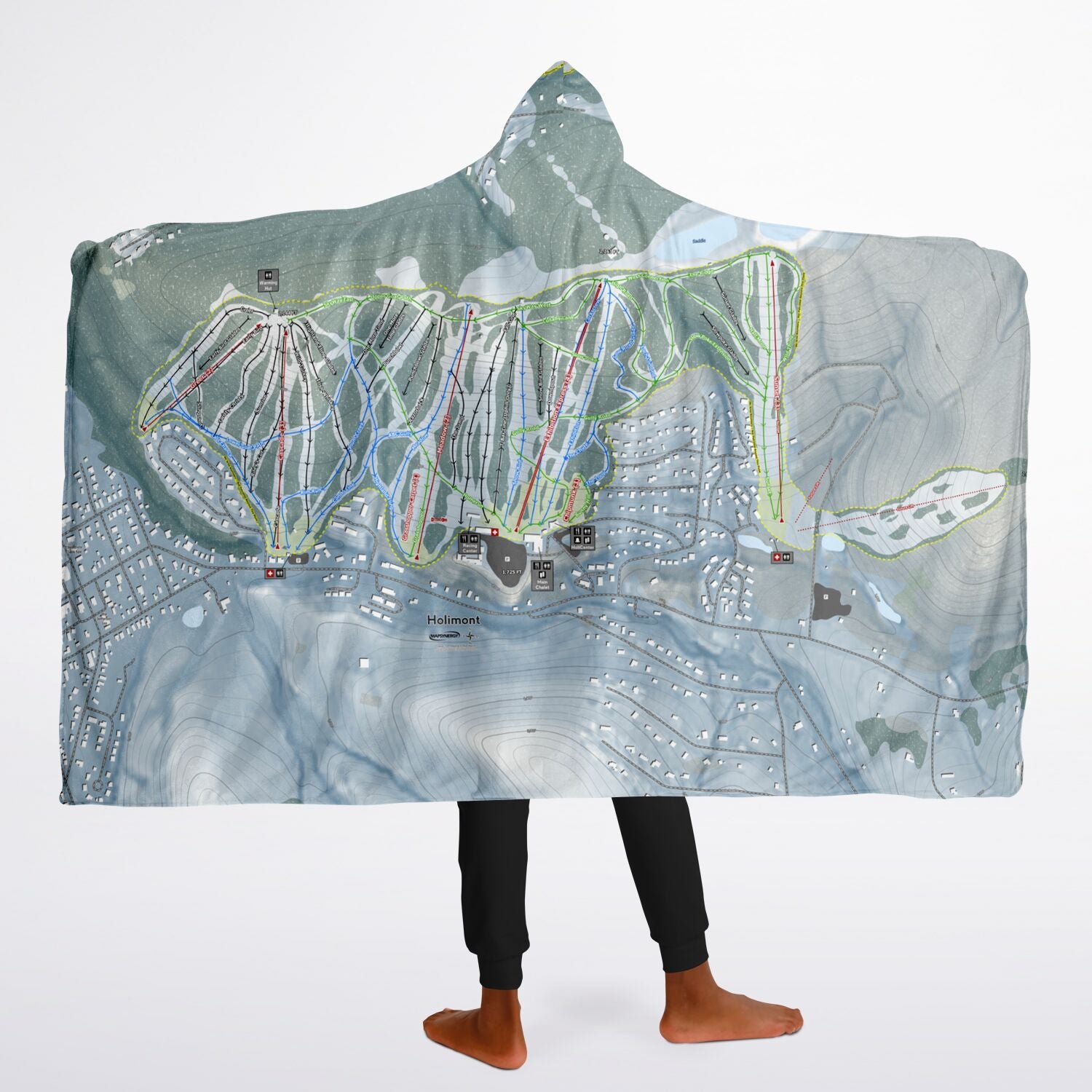 Holimont, New York Ski Trail Map - Youth Hooded Blanket