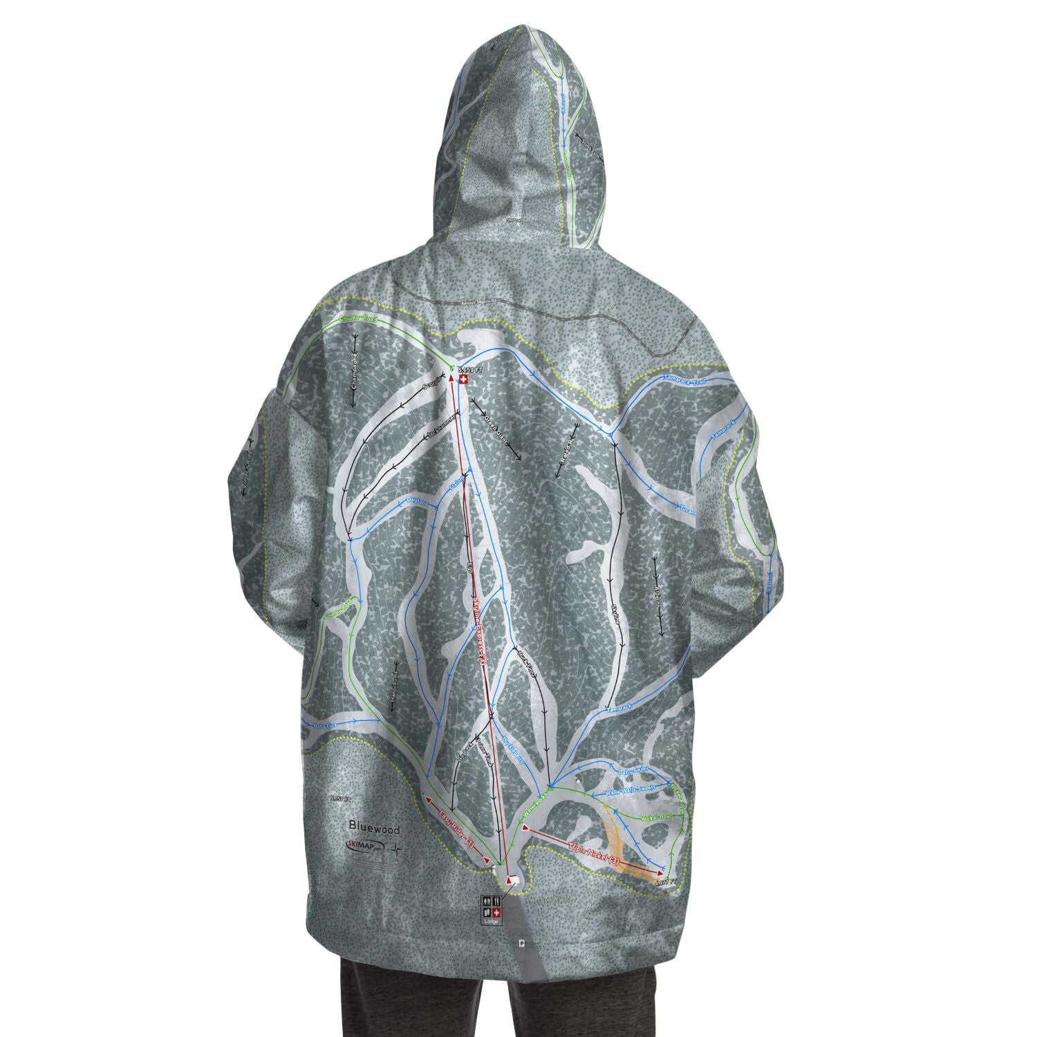 Bluewood, Washington Ski Trail Map Snug Hoodie