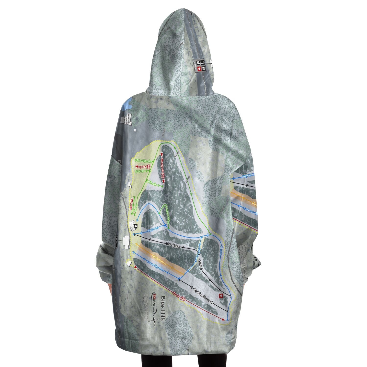 Blue Hills, Massachusetts Ski Trail Map Snug Hoodie