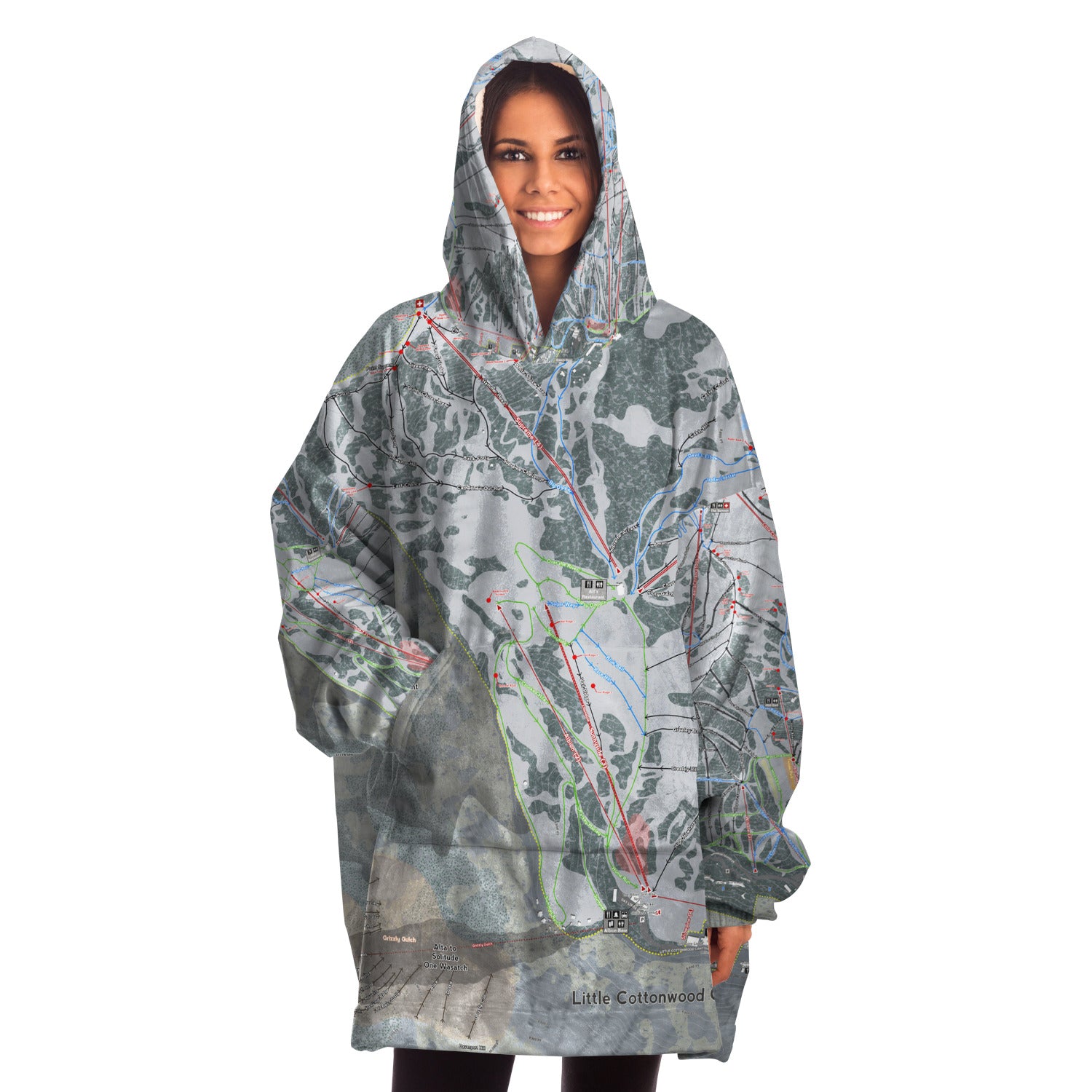 Little Cottonwood Canyon, Utah Ski Trail Map - Snug Hoodie