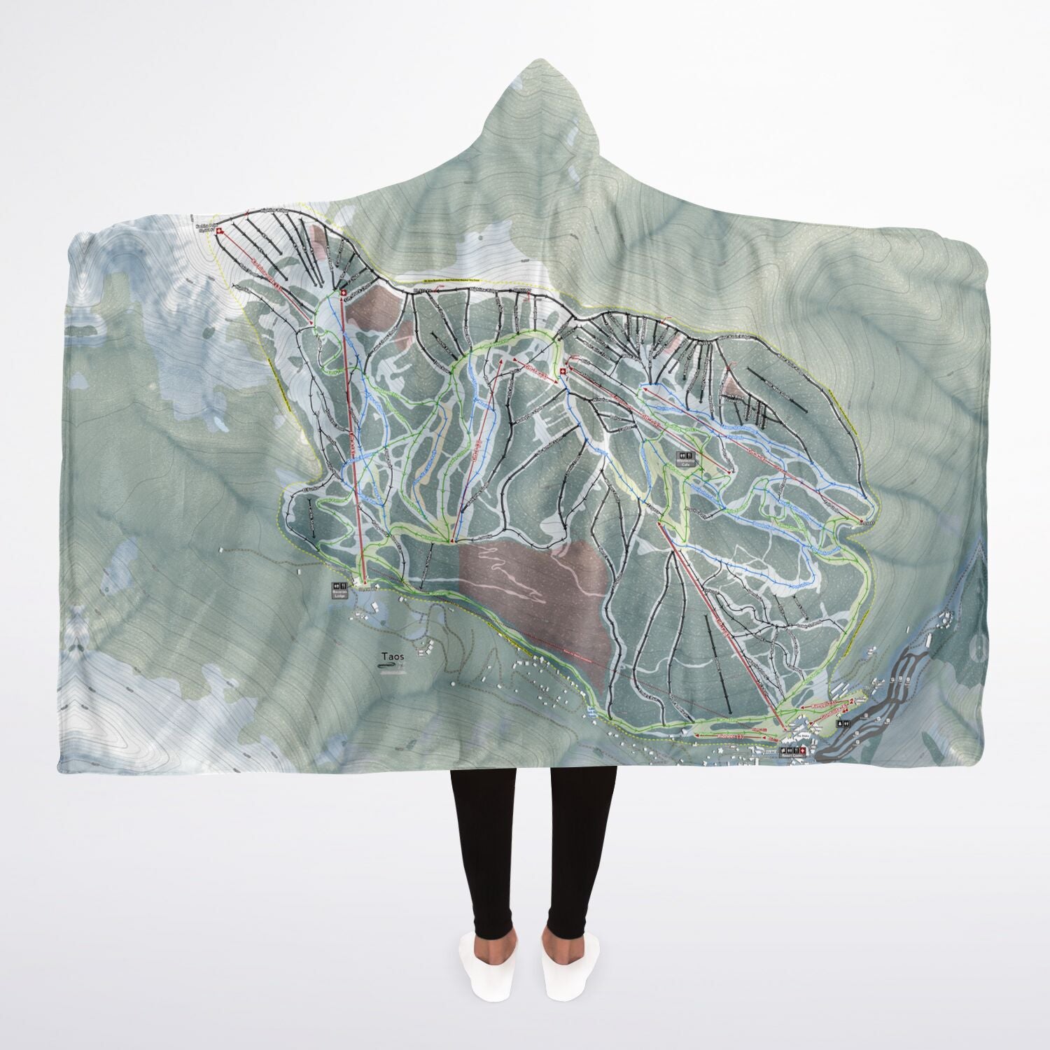 Taos, New Mexico Ski Trail Map - Adult Hooded Blanket