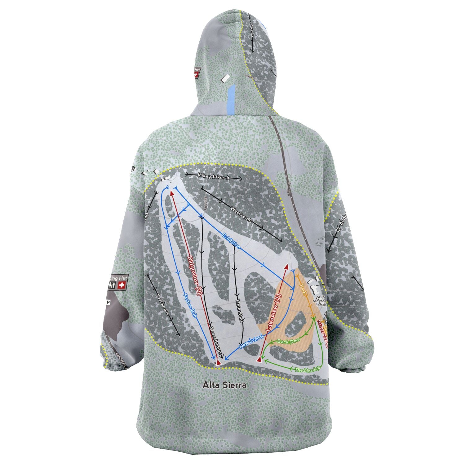 Alta Sierra, California Ski Trail Map - Snug Hoodie