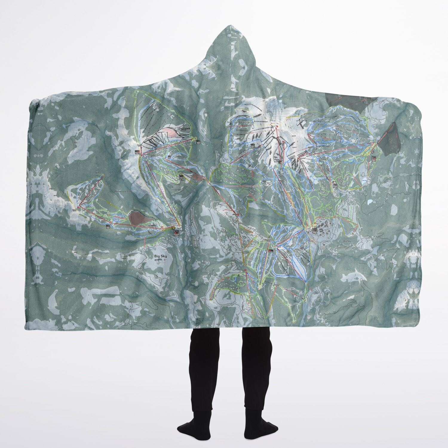 Big Skycombo, Montana Ski Trail Map - Adult Hooded Blanket