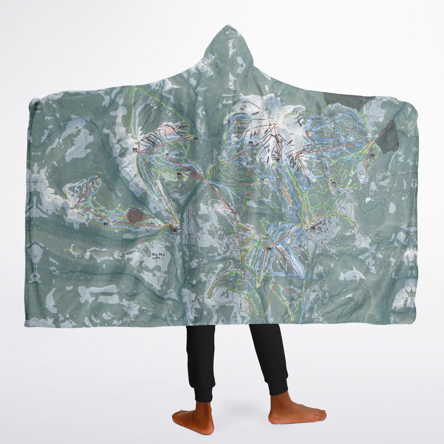 Big SkyCombo, Montana Ski Trail Map - Youth Hooded Blanket