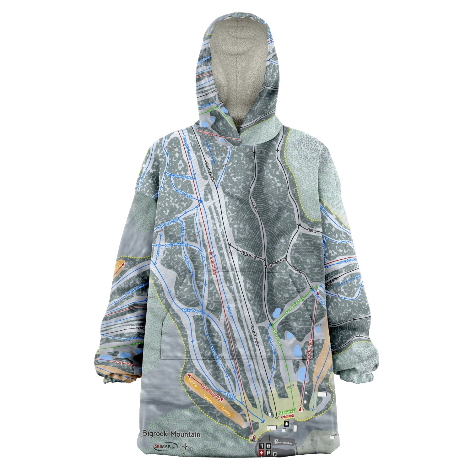 Bigrock Mountain, Maine Ski Trail Map - Snug Hoodie