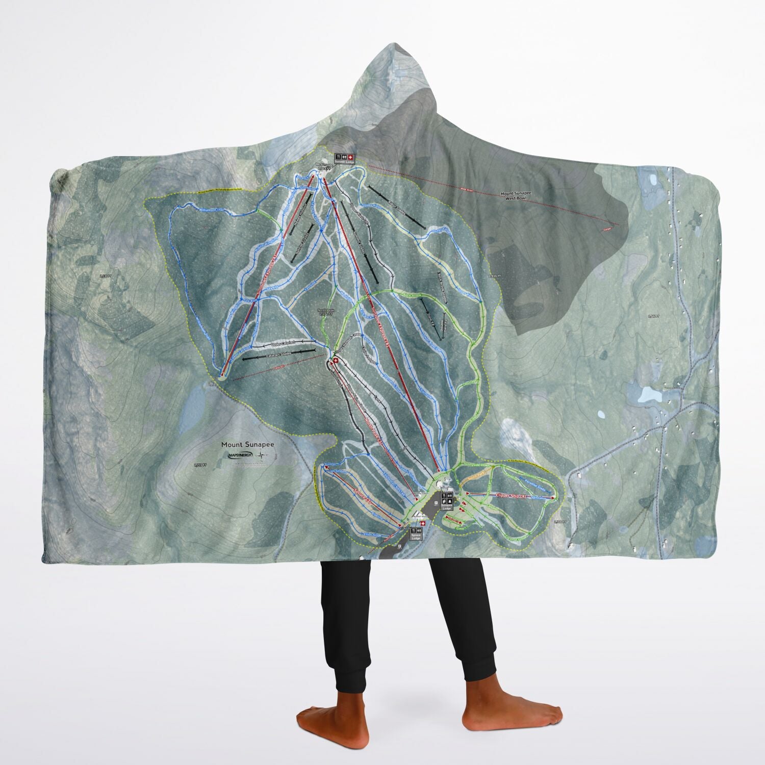 Mount Sunapee, New Hampshire Ski Trail Map - Youth Hooded Blanket