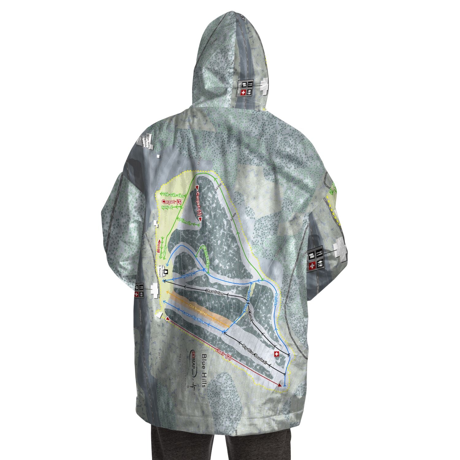 Blue Hills, Massachusetts Ski Trail Map Snug Hoodie