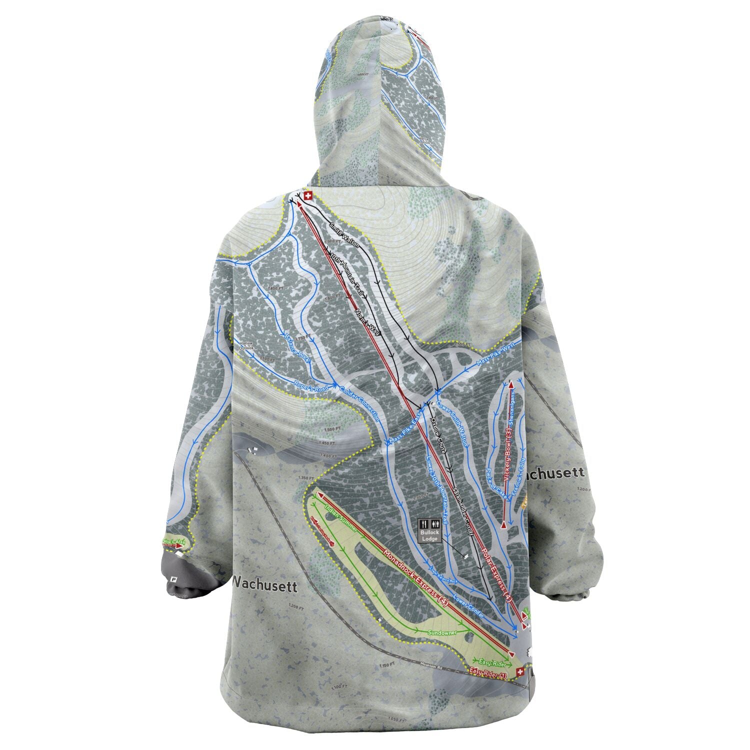 Wachusett, Massachusetts Ski Trail Map - Snug Hoodie