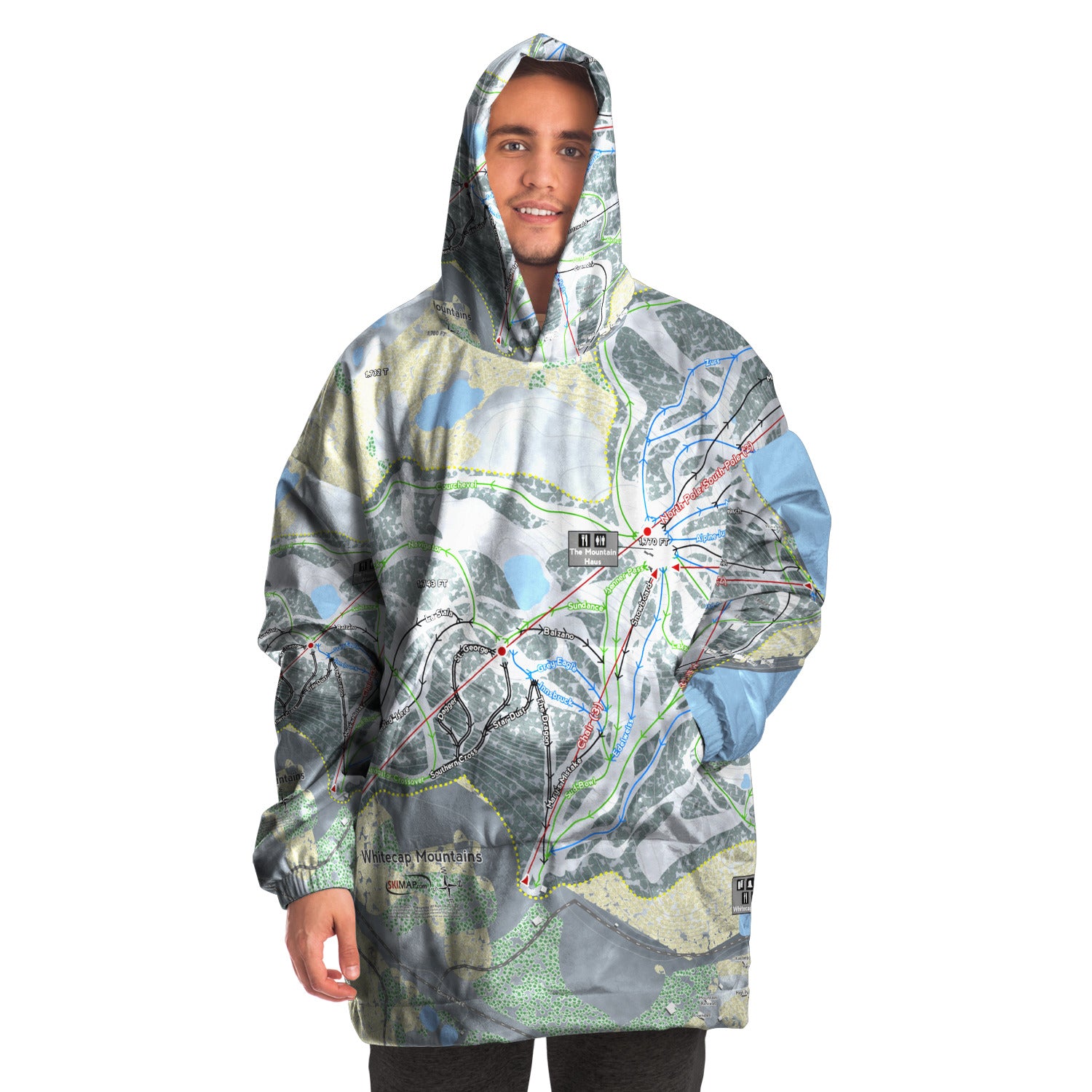 Whitecap Mountains, Wisconsin Ski Trail Map - Snug Hoodie